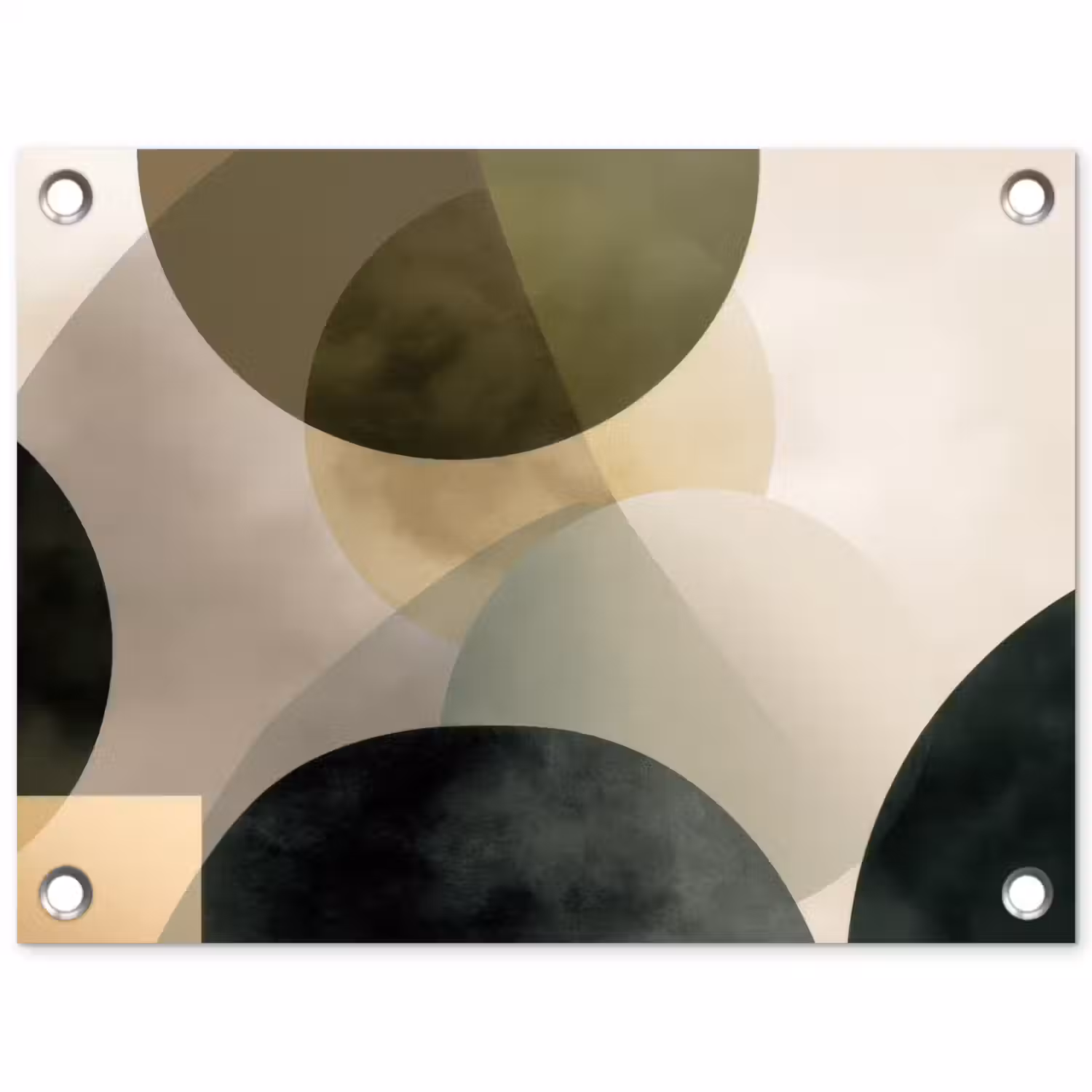 Vlakken - Abstract - Beige - Cirkels tuinposter los doek klein -3d