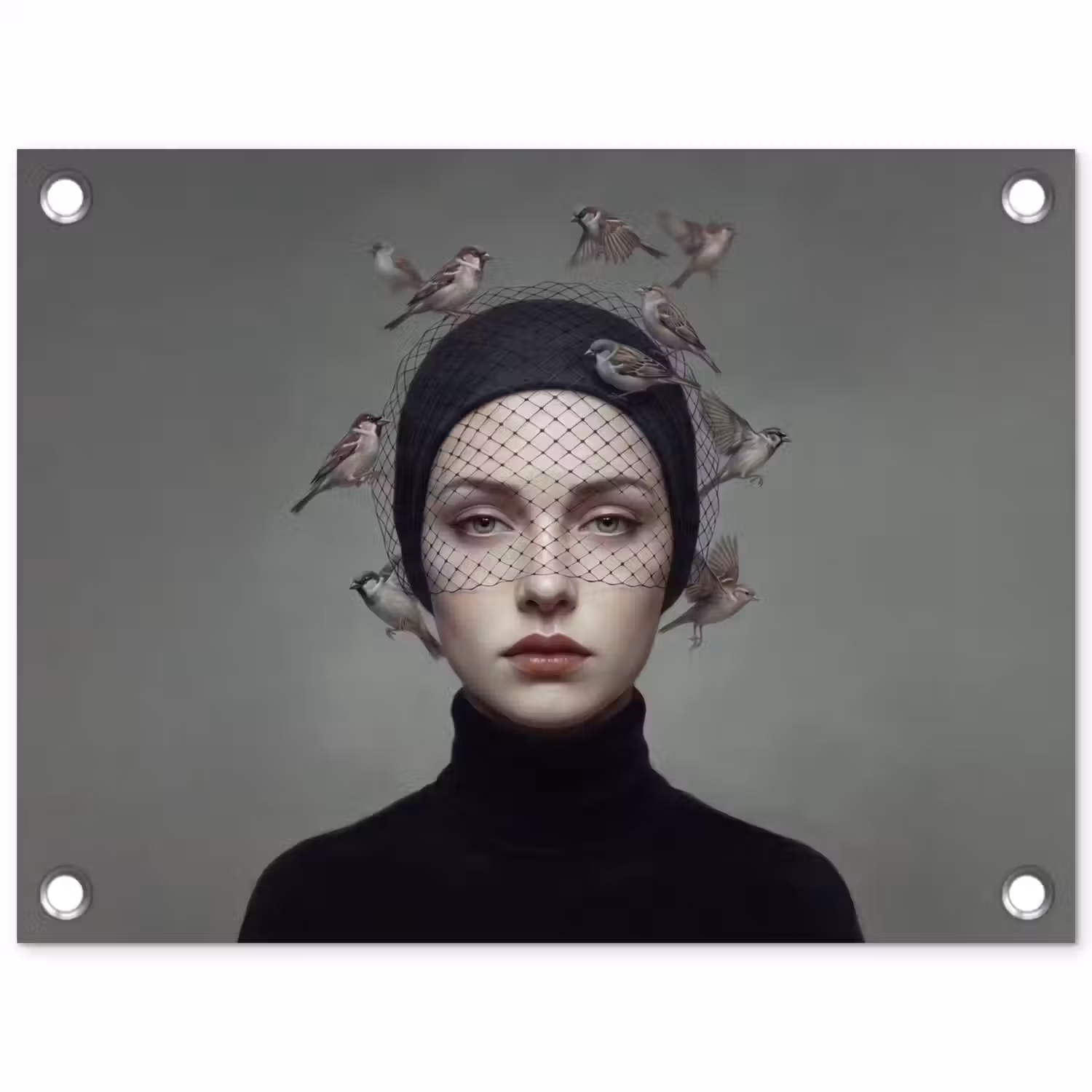 Portret - Vogels - Zwart tuinposter los doek klein -3d