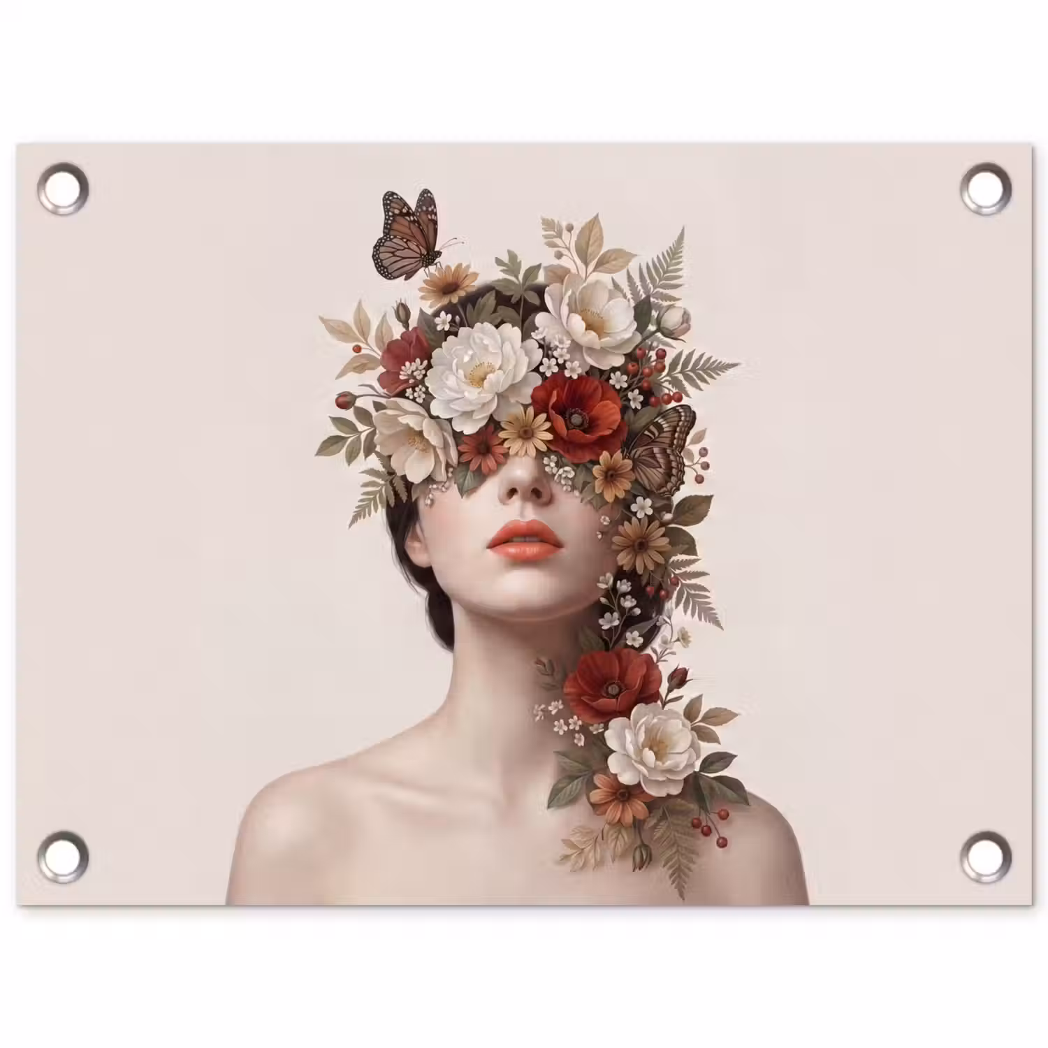 Portret - Bloemen - Cremé tuinposter los doek klein -3d