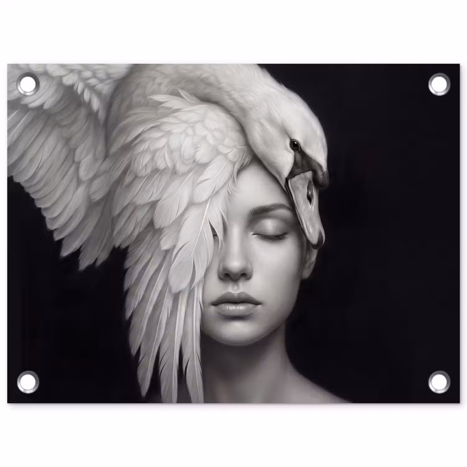 Portret - Zwaan - Zwart - Wit tuinposter los doek klein -3d