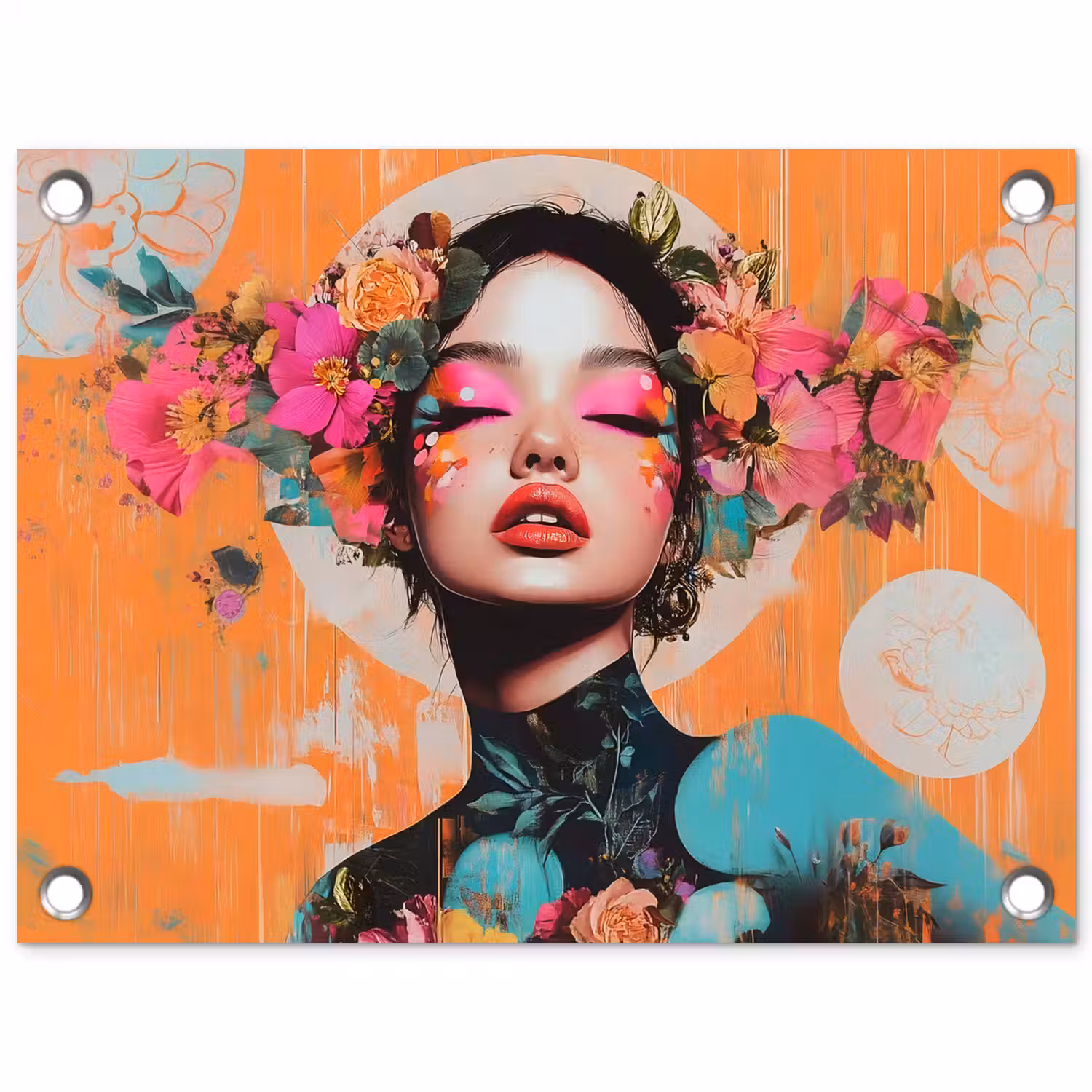 Portret - Vrouw - Abstract - Bloemen tuinposter los doek klein -3d