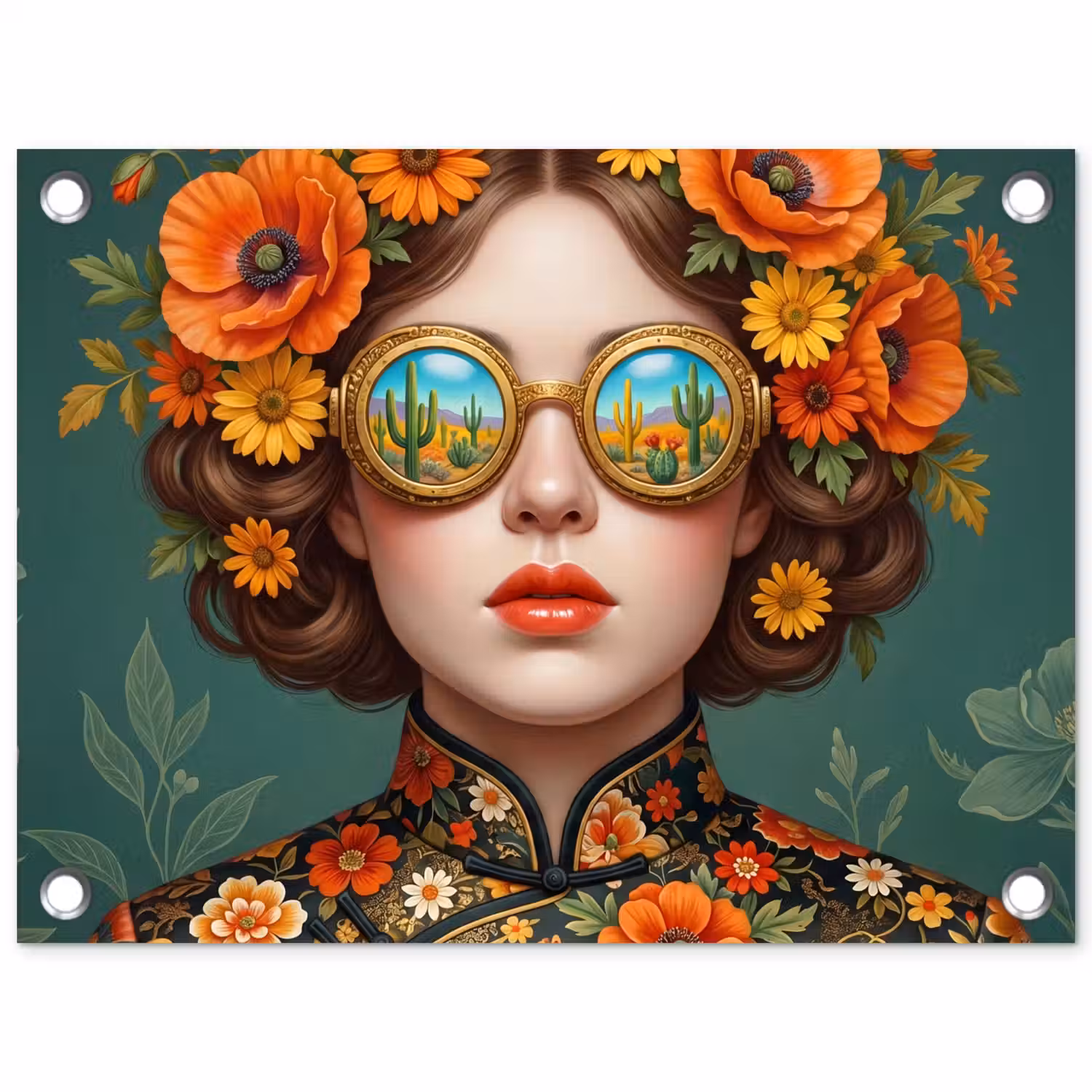 Portret - Vrouw - Kleurrijk - Expressief tuinposter los doek klein -3d