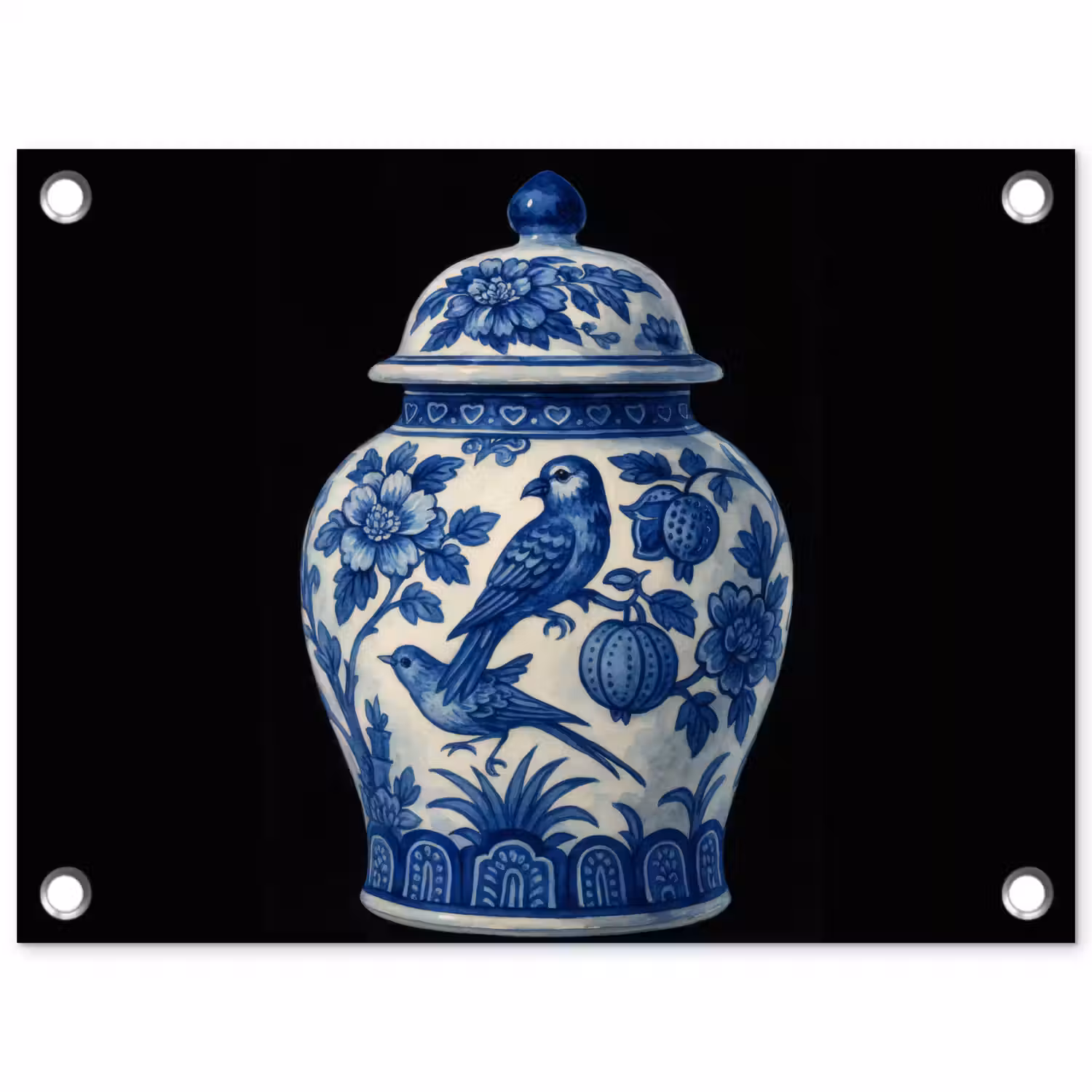 Pot - Delfts Blauw - Bloemen tuinposter los doek klein -3d