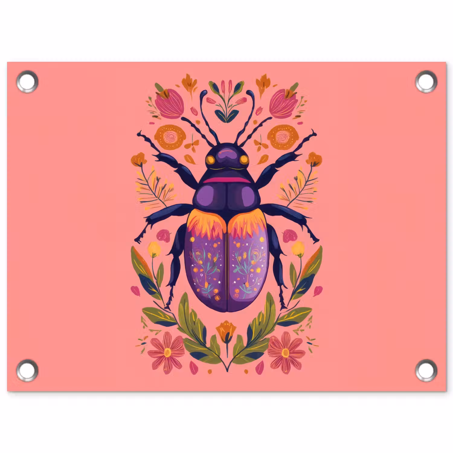 Paars - Kever - Stipjes - Bloemen tuinposter los doek klein -3d