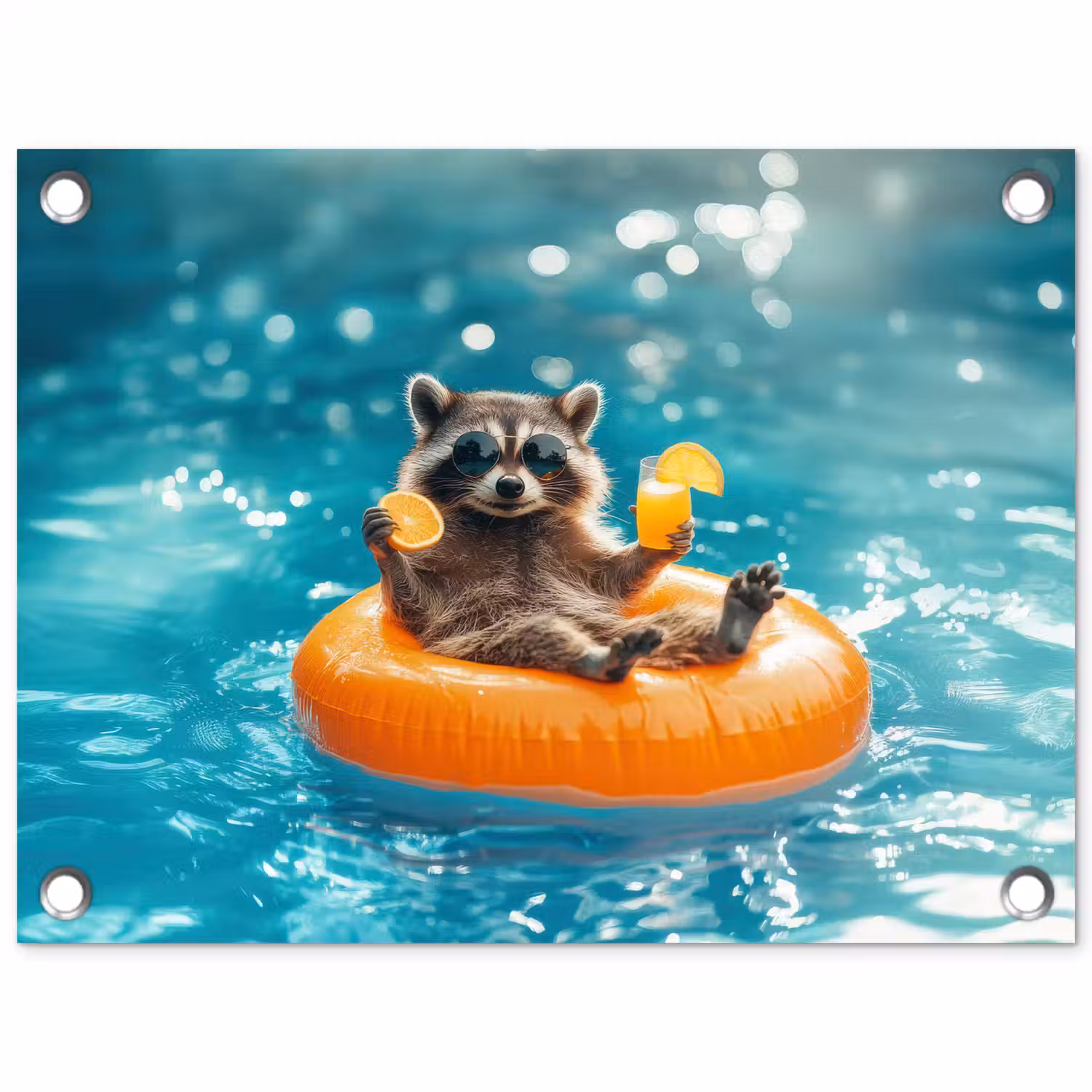 Wasbeer - Zonnebril - Zwemband - Geel tuinposter los doek klein -3d