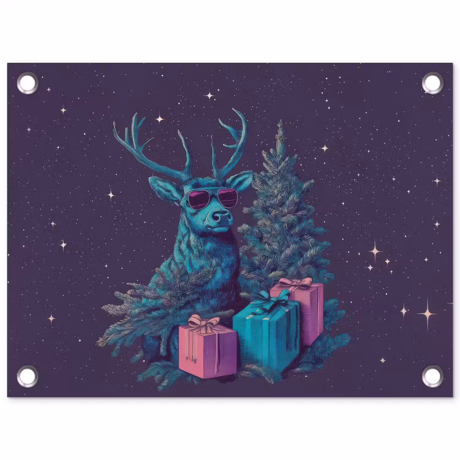 Rendier - Zonnebril - Neon - Kerstboom tuinposter los doek klein -3d
