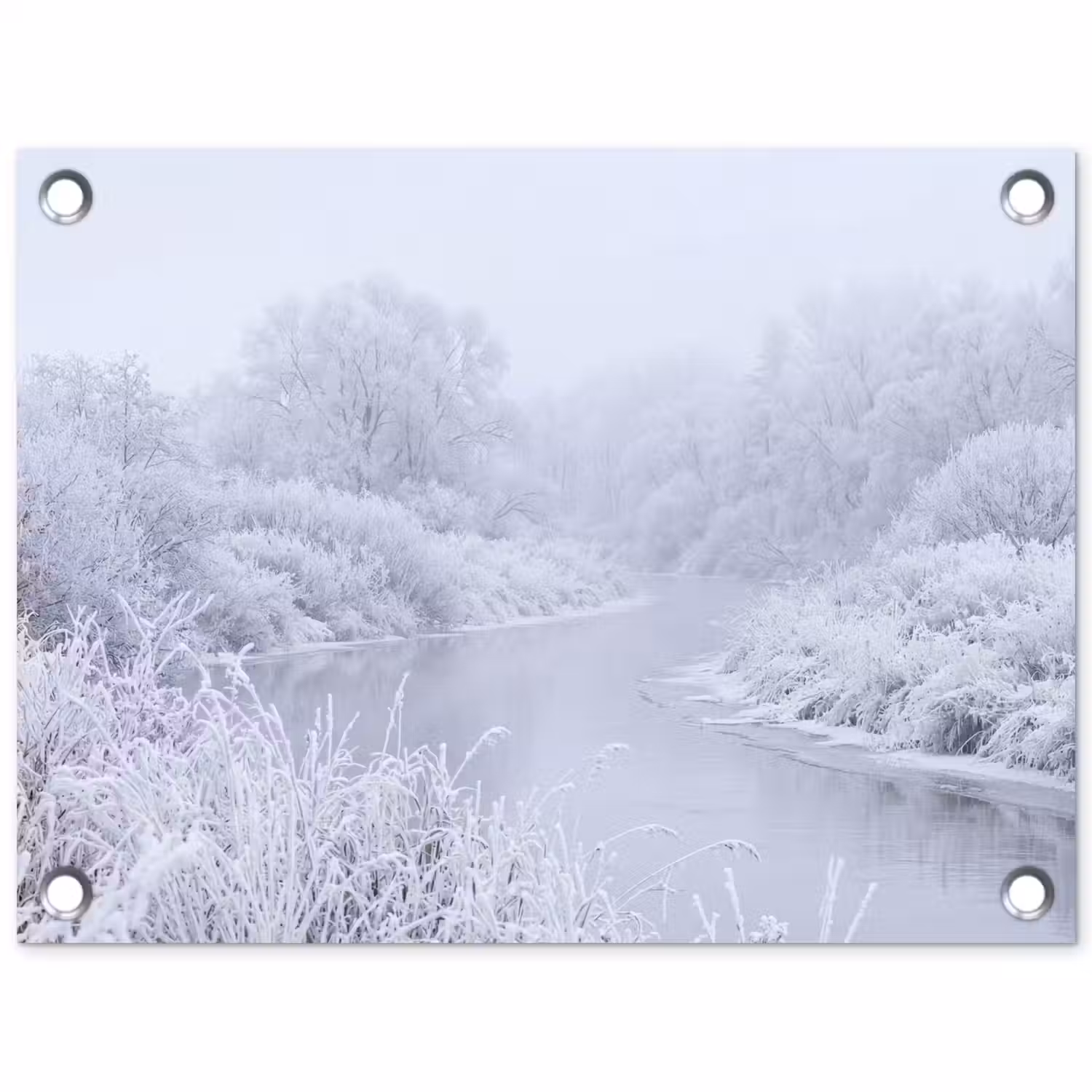 Rivier - Sneeuw - Bos - Winter - Schilderachtig tuinposter los doek klein -3d