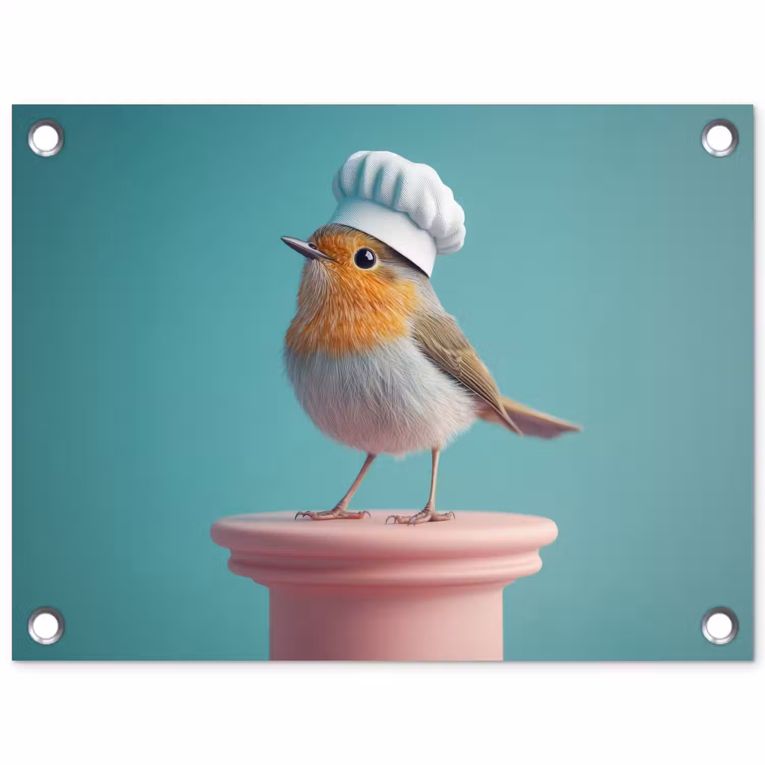 Roodborstje - Vogel - Koksmuts - Sokkel tuinposter los doek klein -3d