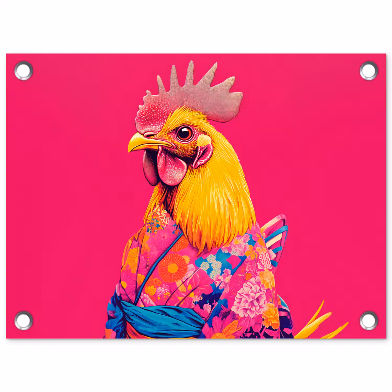 Haan - Kleurrijk - Kimono - Roze tuinposter los doek klein -3d