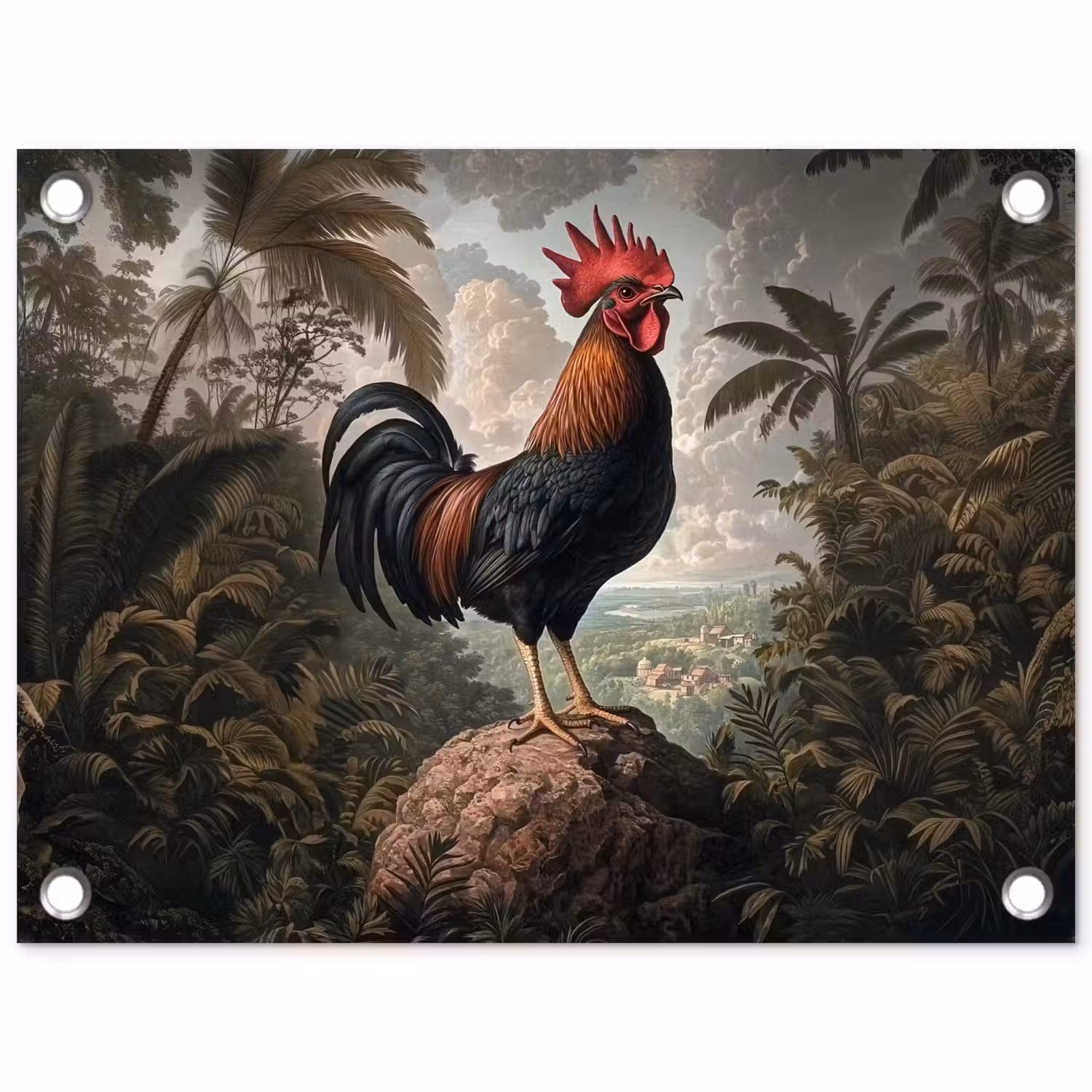Haan - Rots - Landschap - Wolken tuinposter los doek klein -3d