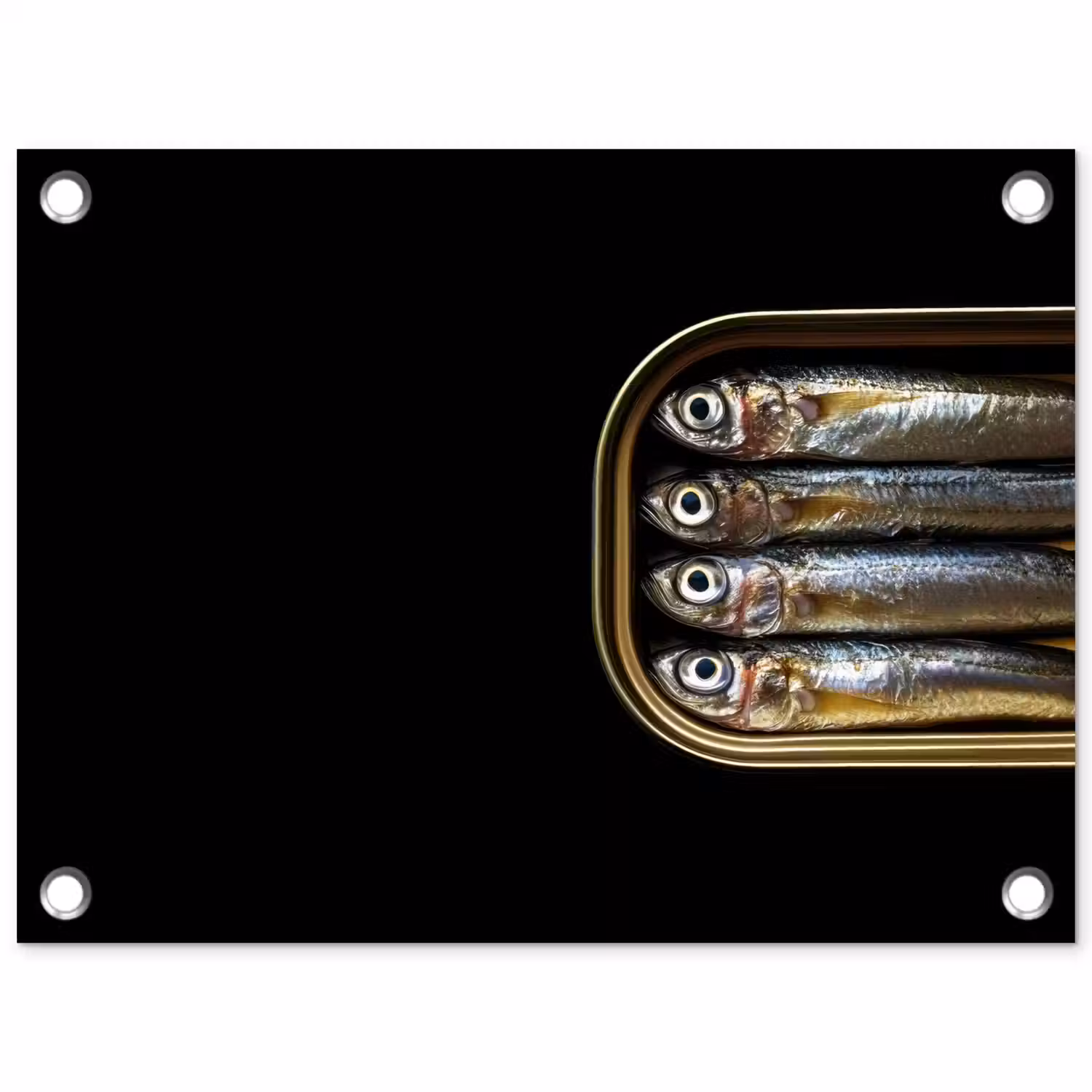 Sardines - Blik - Zwart - Vissen tuinposter los doek klein -3d
