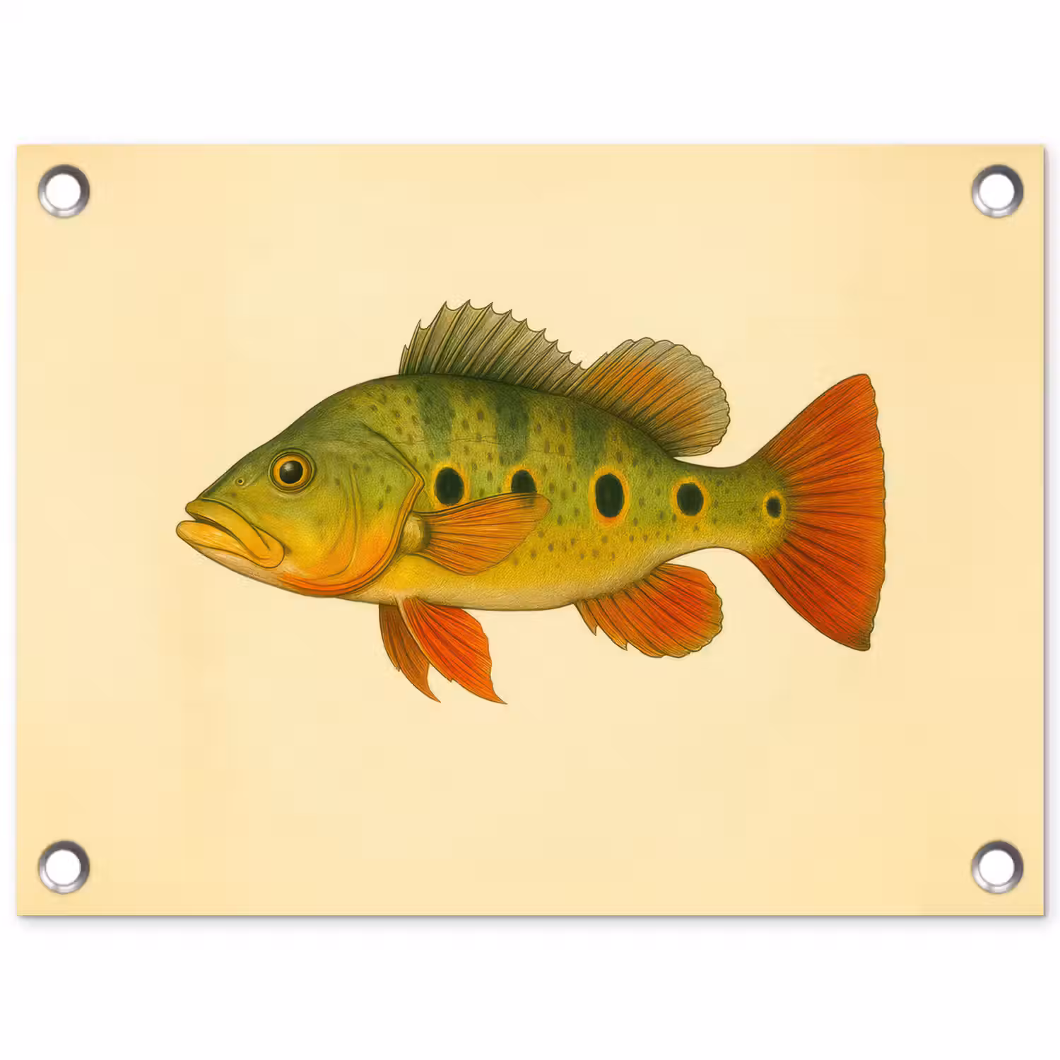 Schubben - Vis - Groen - Illustratie tuinposter los doek klein -3d