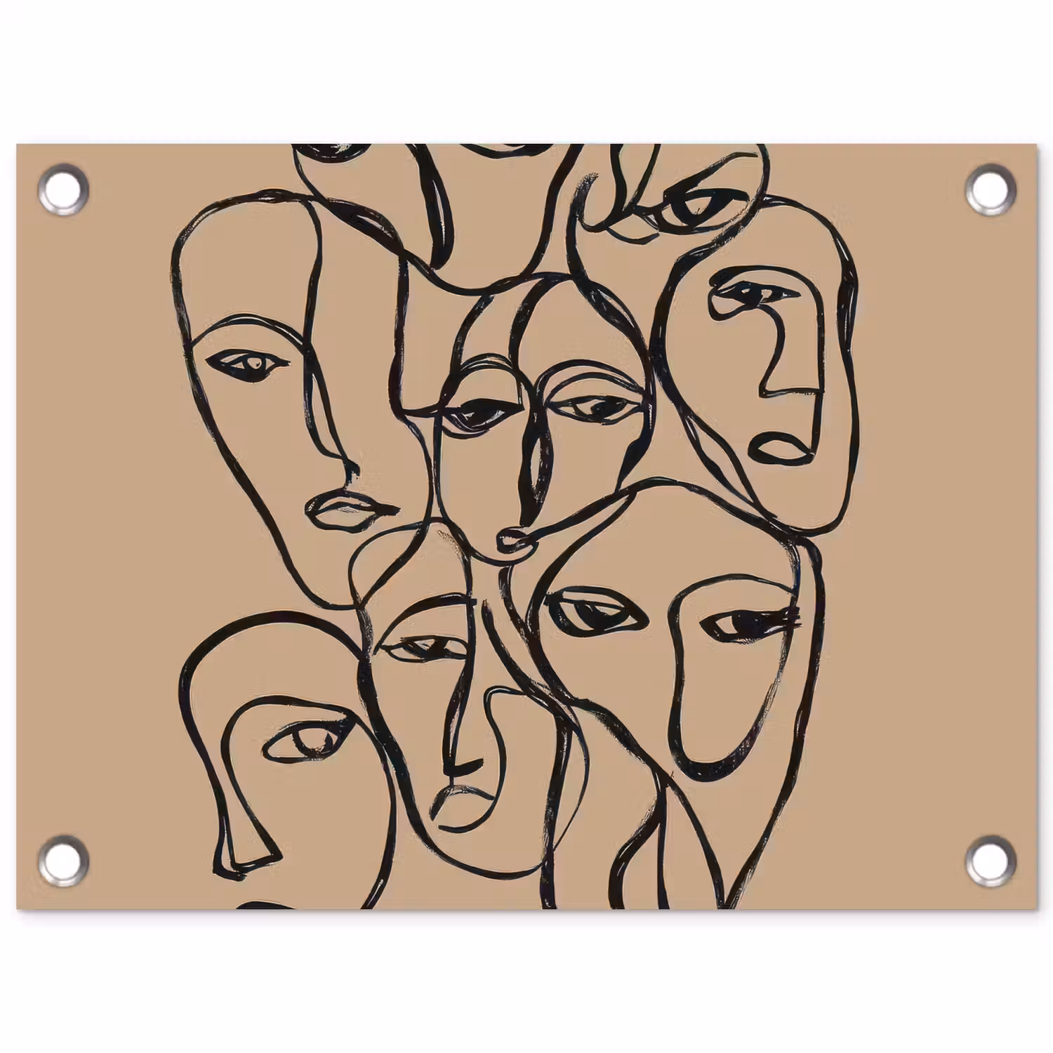 Gezichtenzee - Lijntekening - Abstract tuinposter los doek klein -3d