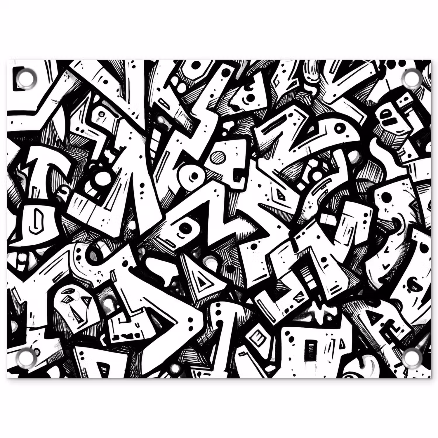 Vormen - Letters - Graffiti - Zwart tuinposter los doek klein -3d