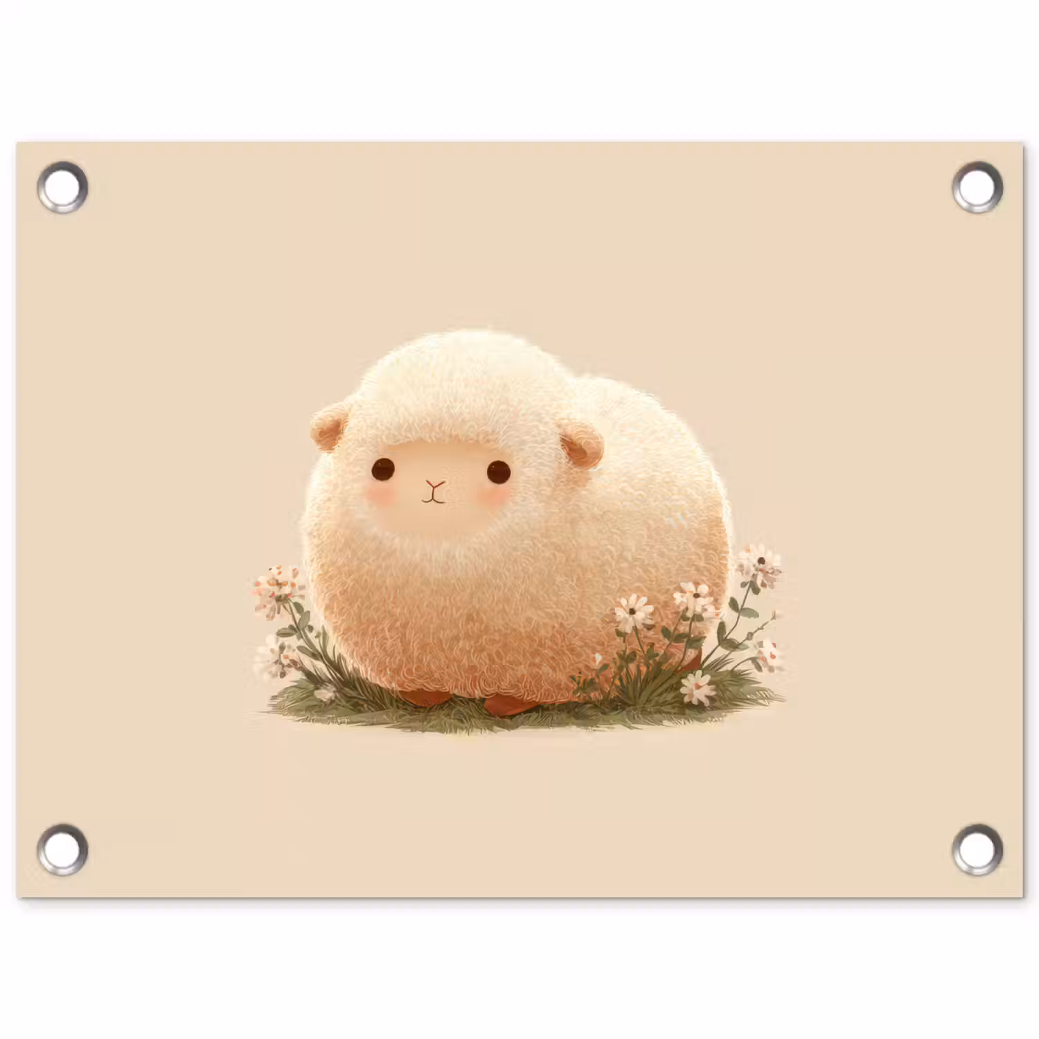 Schaap - Beige - Bloemen tuinposter los doek klein -3d