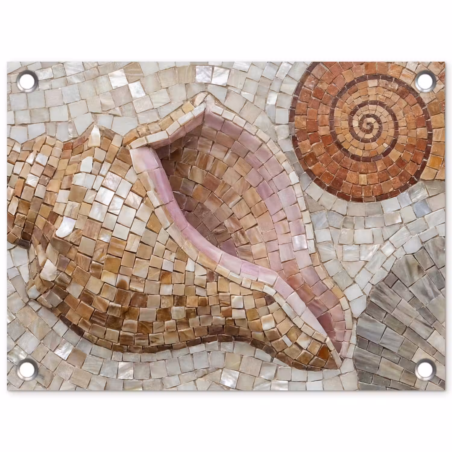 Schelp - Mozaïek - Zee - Beige - Modern tuinposter los doek klein -3d