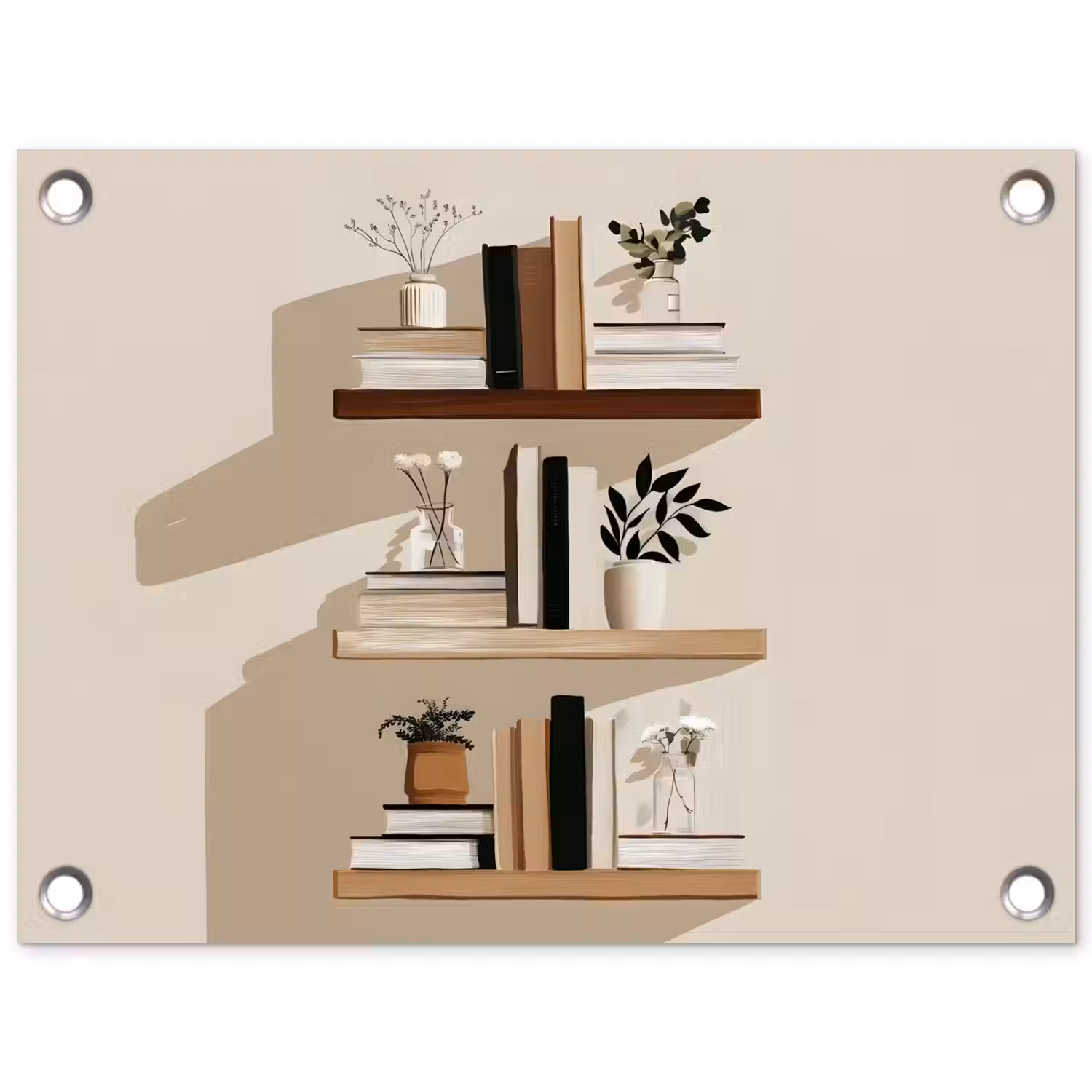 Plankjes - Boeken - Vaasjes - Planten tuinposter los doek klein -3d