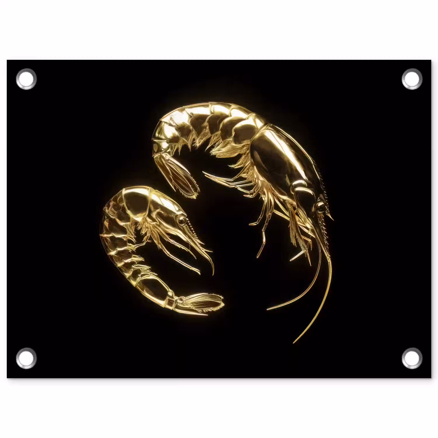 Garnalen - Zwart - Goud - Dieren tuinposter los doek klein -3d