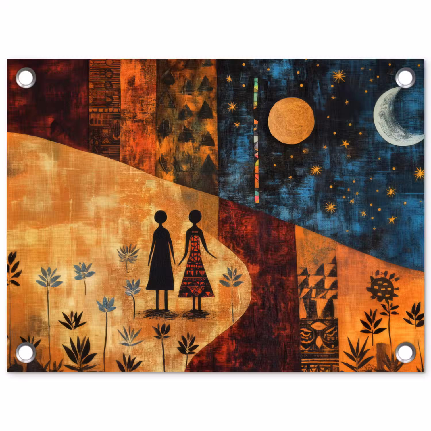 Silhouetten - Abstract - Zon - Maan tuinposter los doek klein -3d