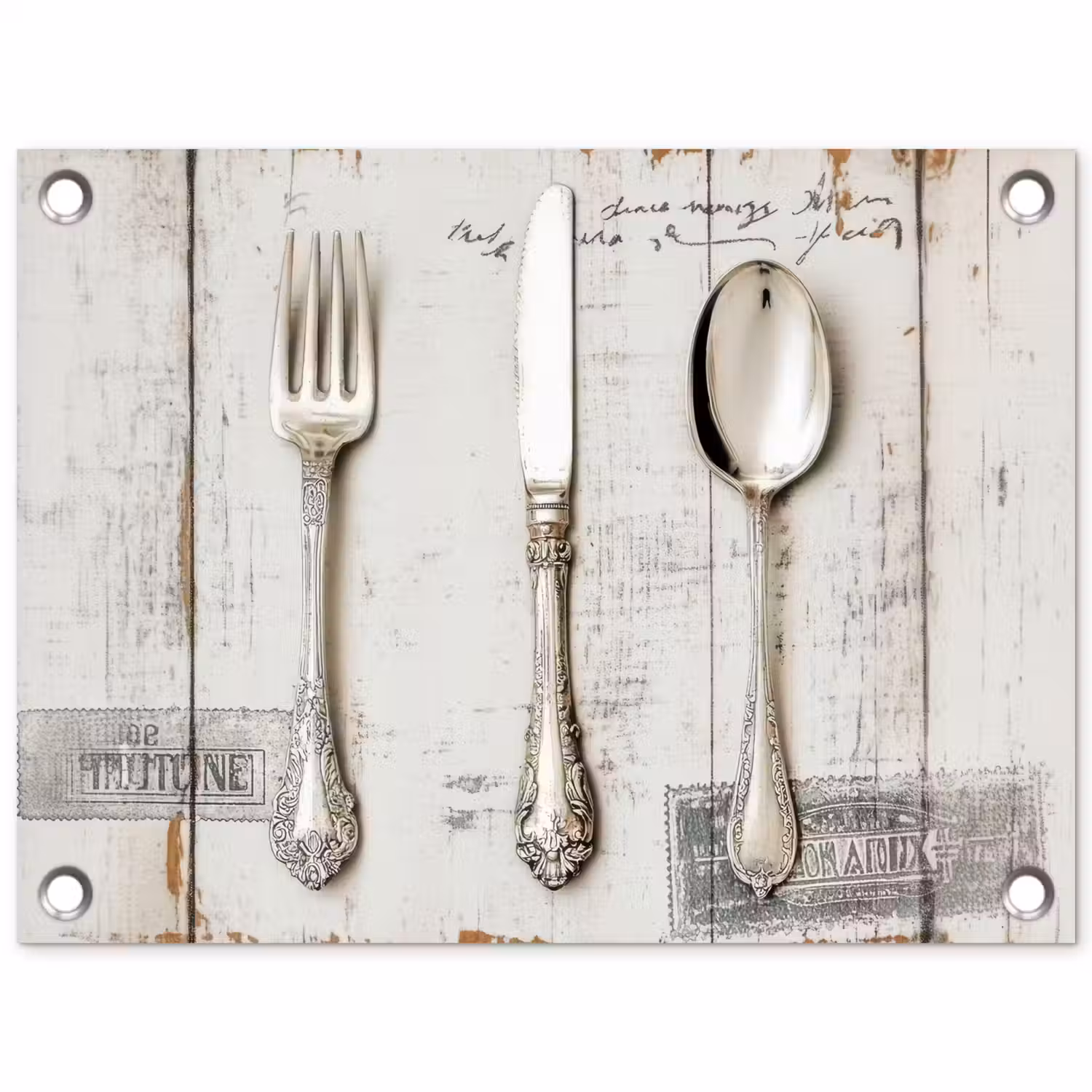 Zilver - Bestek - Hout tuinposter los doek klein -3d