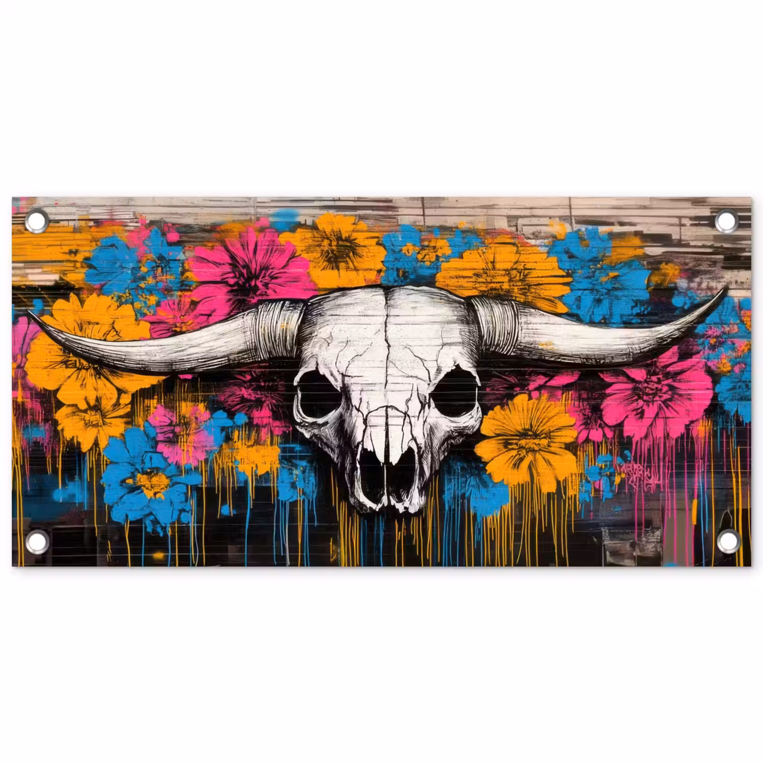 Schedel - Bloemen - Graffiti tuinposter los doek klein -3d