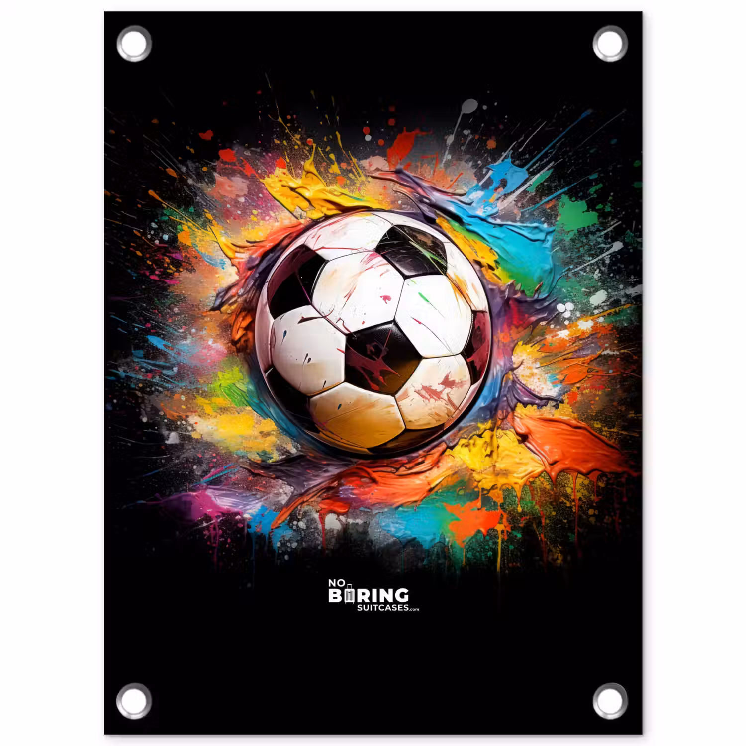 Voetbal omringd door verfklodders tuinposter los doek klein -3d