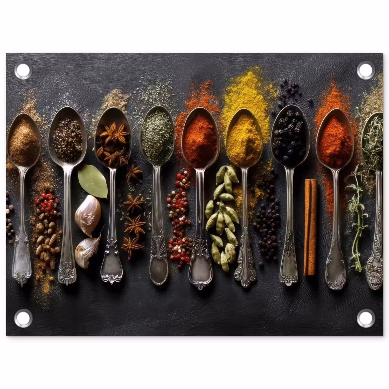 Lepels - Specerijen - Kaneel - Chili tuinposter los doek klein -3d