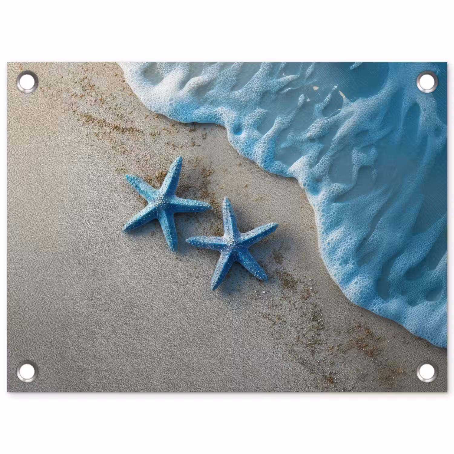 Zeesterren - Zand - Zee - Blauw tuinposter los doek klein -3d