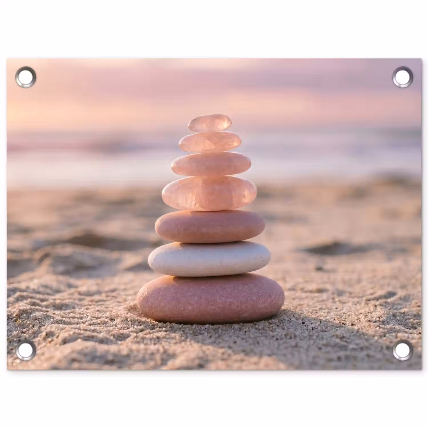 Stenen - Zand - Roze tuinposter los doek klein -3d