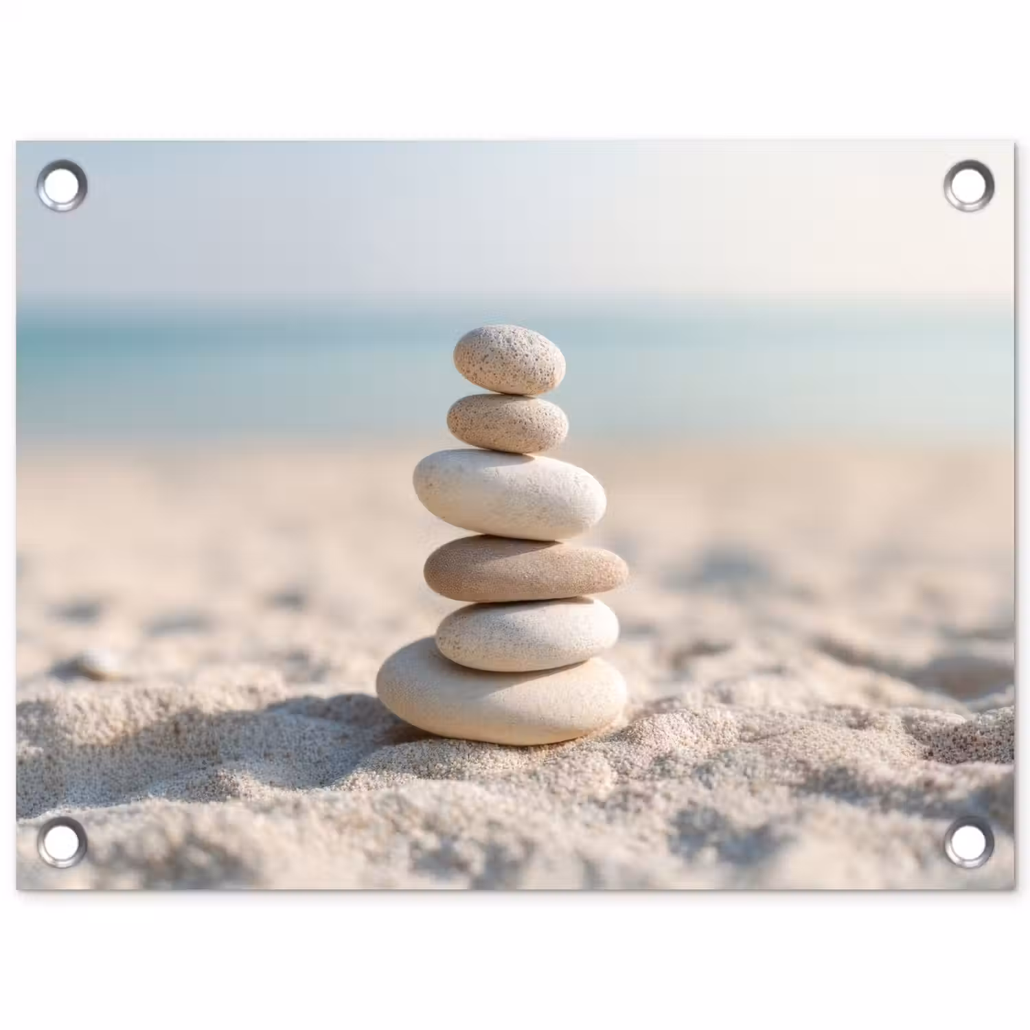 Stenen - Stapel - Zand - Zee tuinposter los doek klein -3d