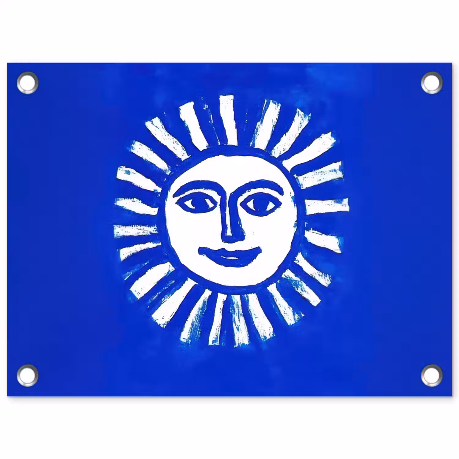 Zon - Gezicht - Penseelstructuur - Blauw tuinposter los doek klein -3d