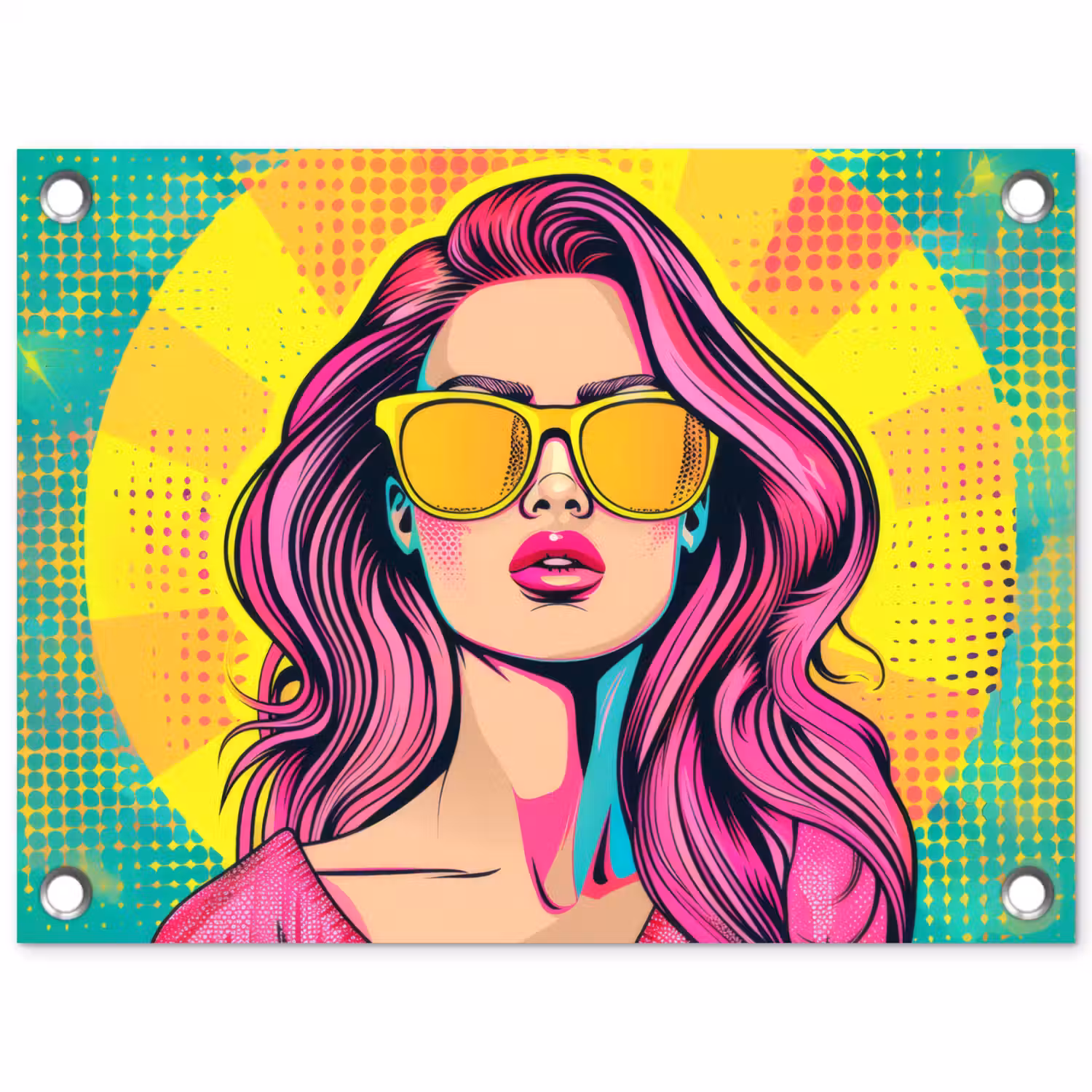 Zonnebril - Vrouw - Zonnig - Geel tuinposter los doek klein -3d