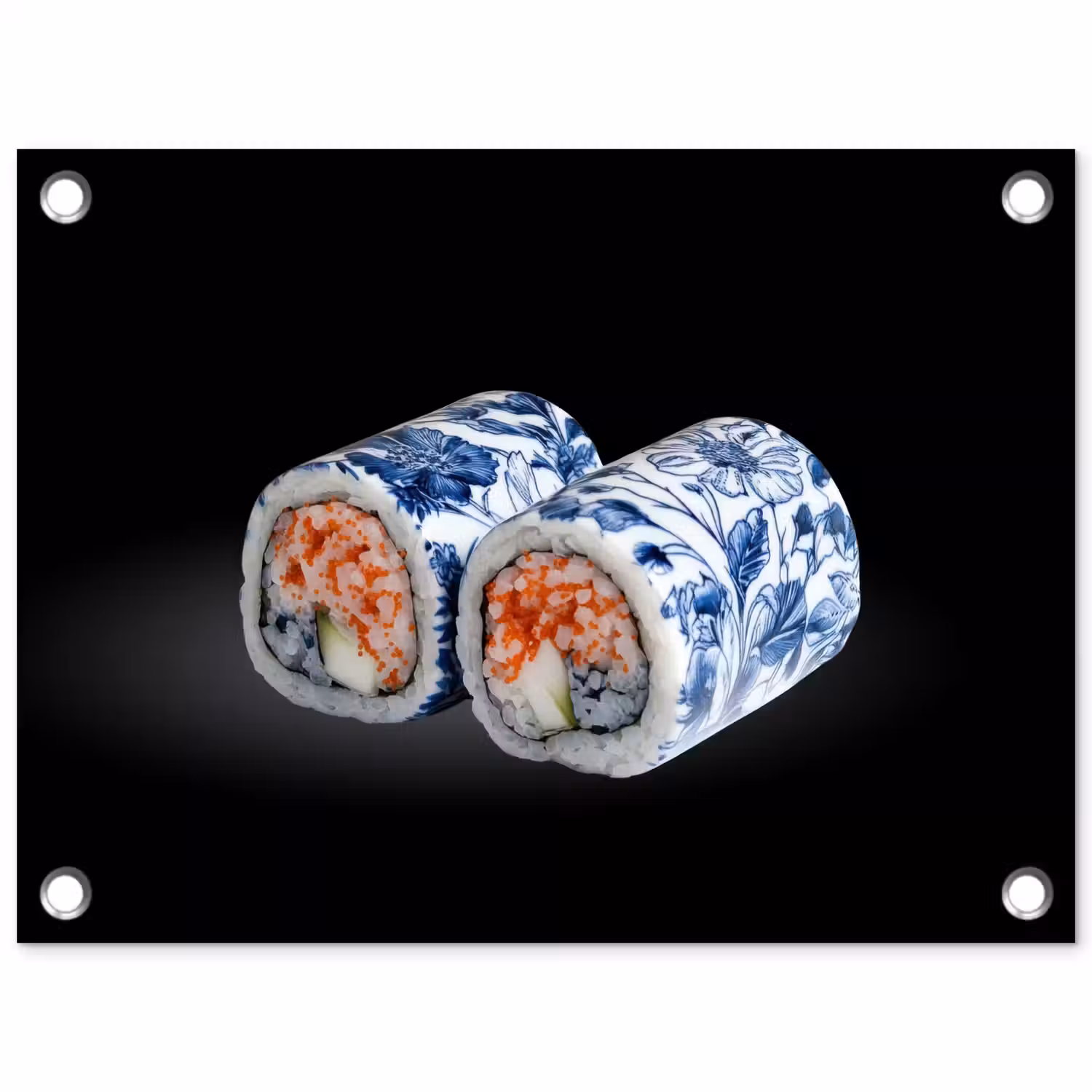 Sushi - Delfts blauw - Rijst - Vis - Elegant tuinposter los doek klein -3d