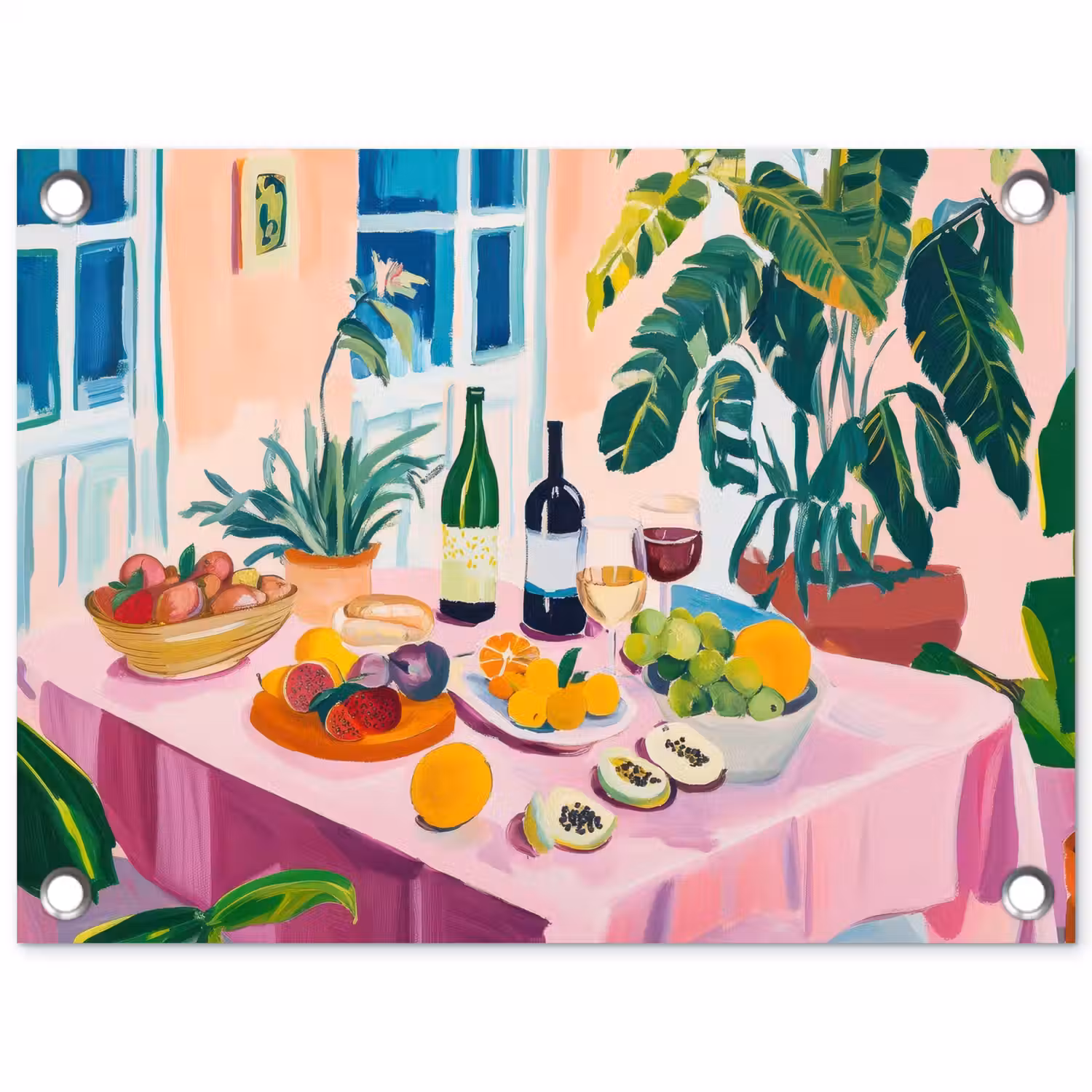 Tafel - Wijn - Fruit tuinposter los doek klein -3d