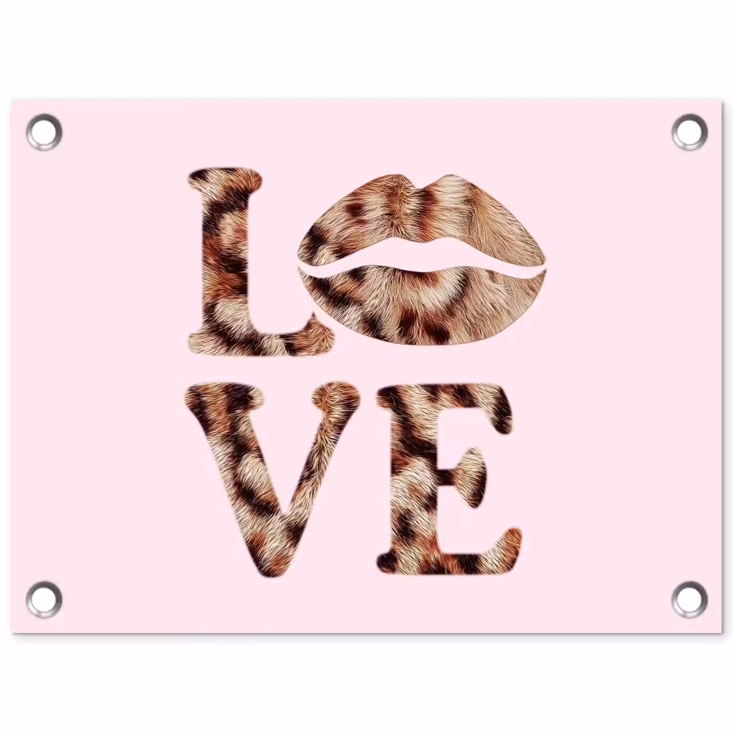Tekst - Love - Pantervacht - Lichtroze tuinposter los doek klein -3d