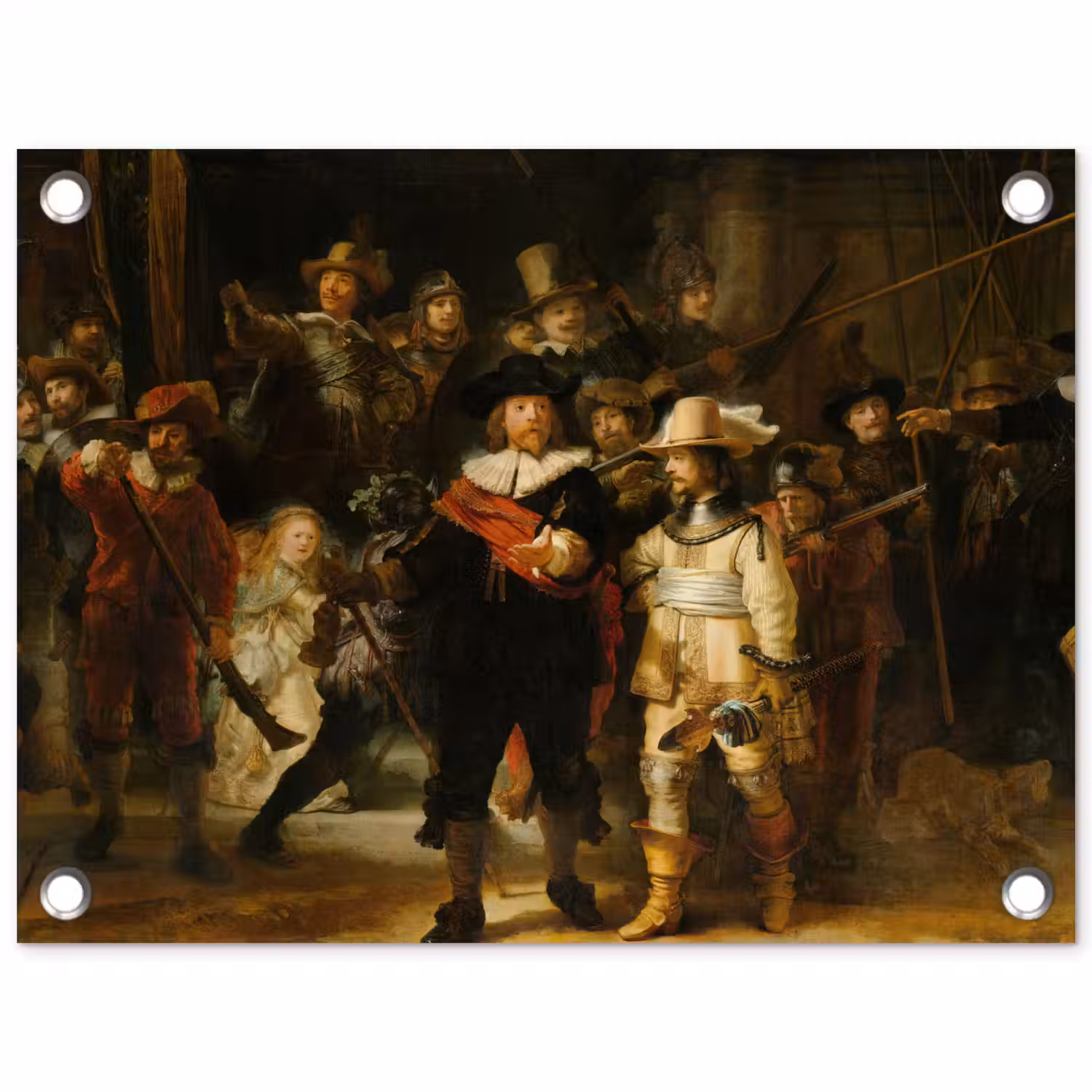De Nachtwacht - Schilderij van Rembrandt van Rijn tuinposter los doek klein -3d