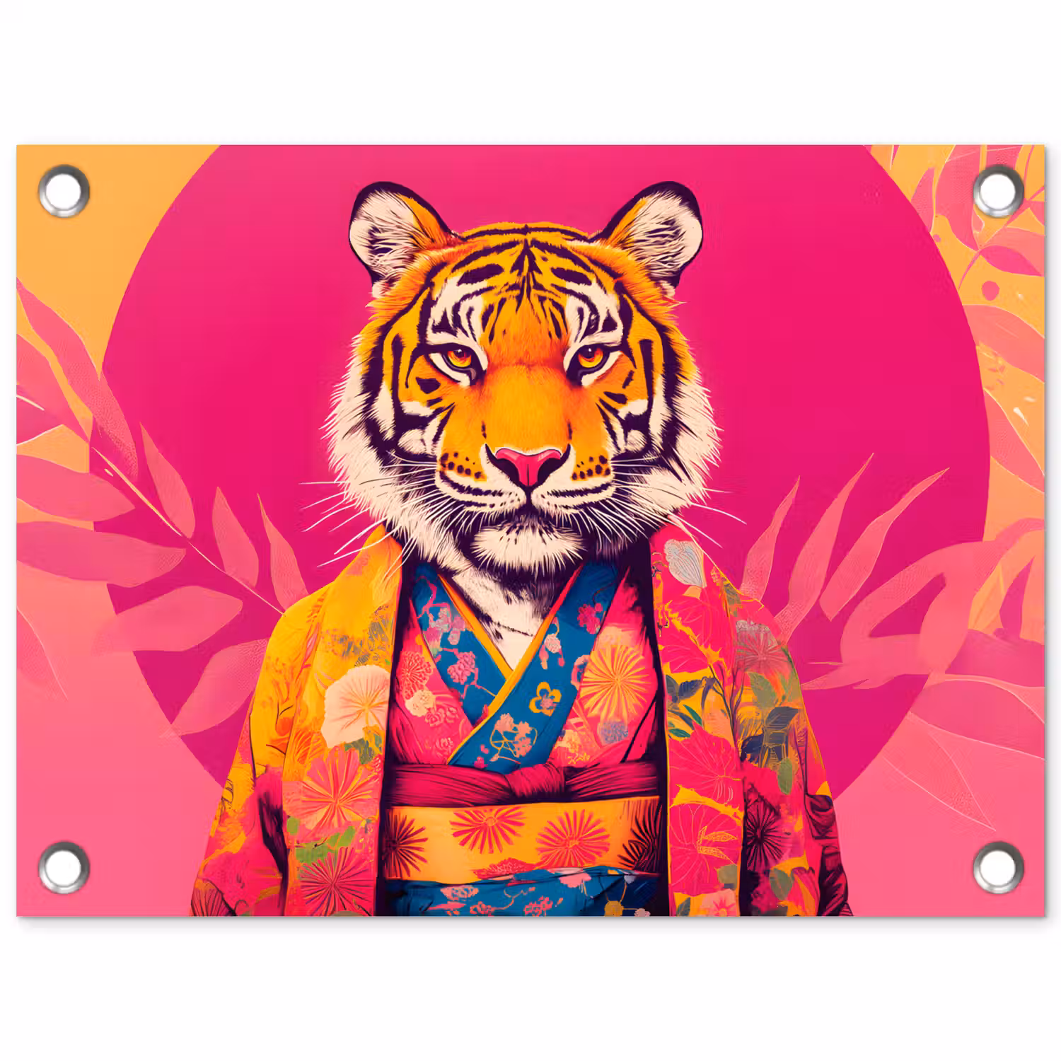 Tijger - Kimono - Planten - Roze tuinposter los doek klein -3d