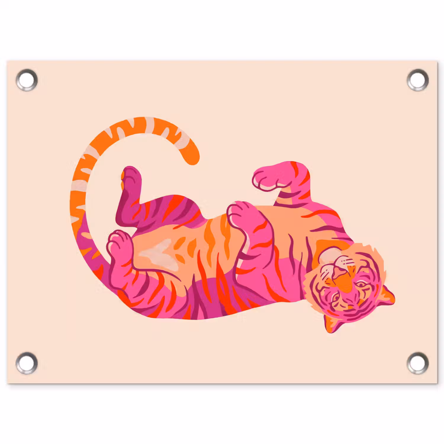 Tijger - Roze - Oranje tuinposter los doek klein -3d