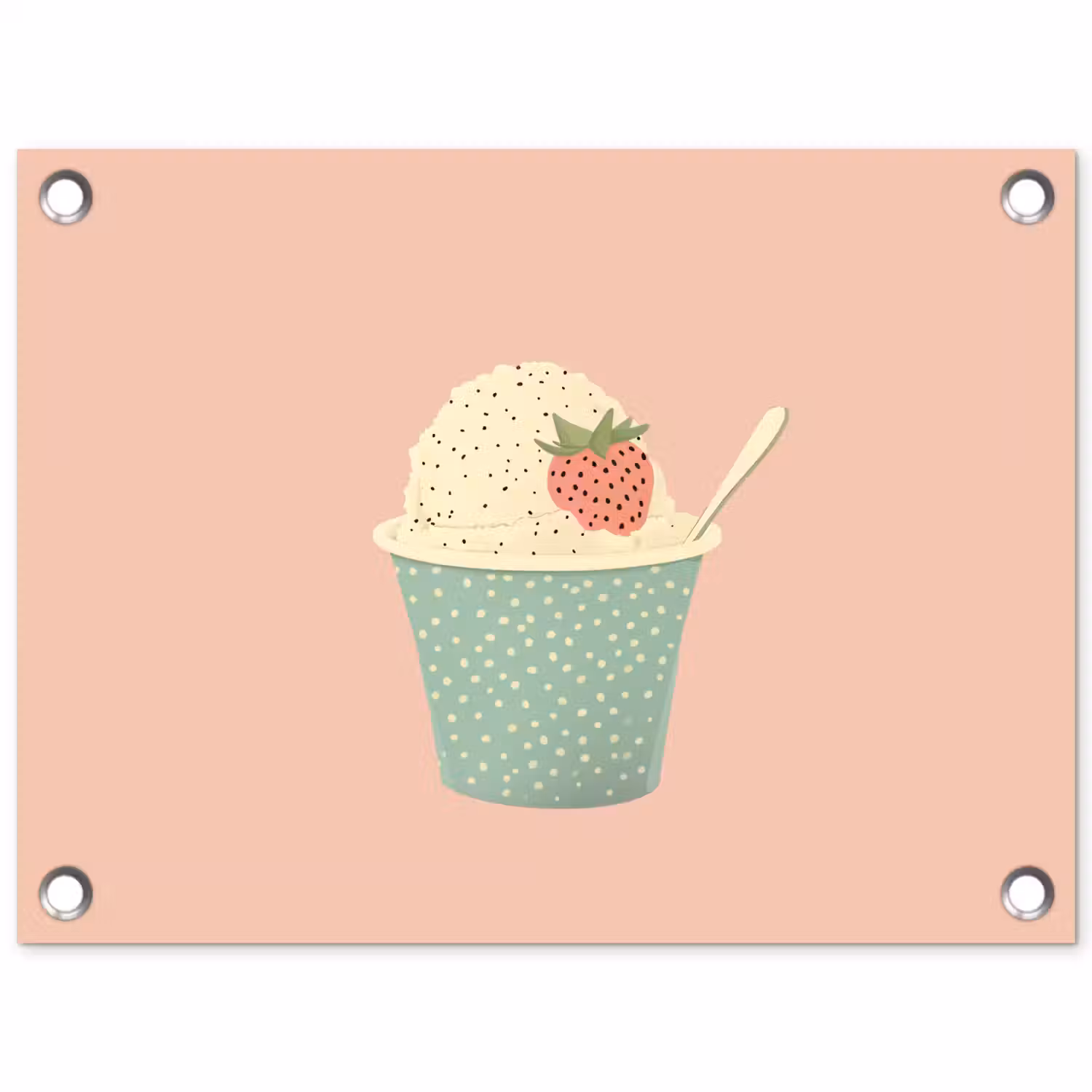 Bakje - Ijs - Aardbei - Roze tuinposter los doek klein -3d