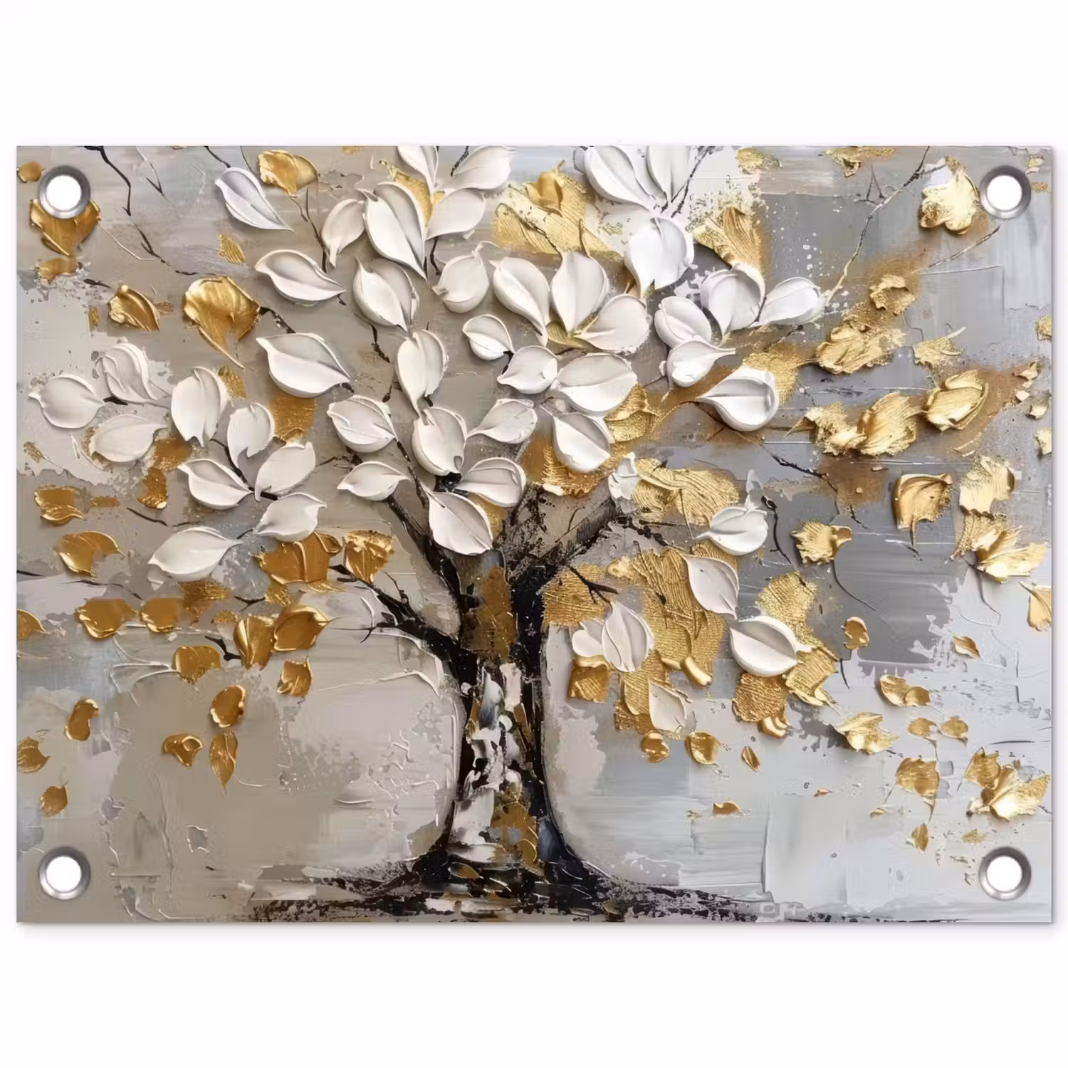 Boom - Beige - Grijs - Goud - Abstract tuinposter los doek klein -3d