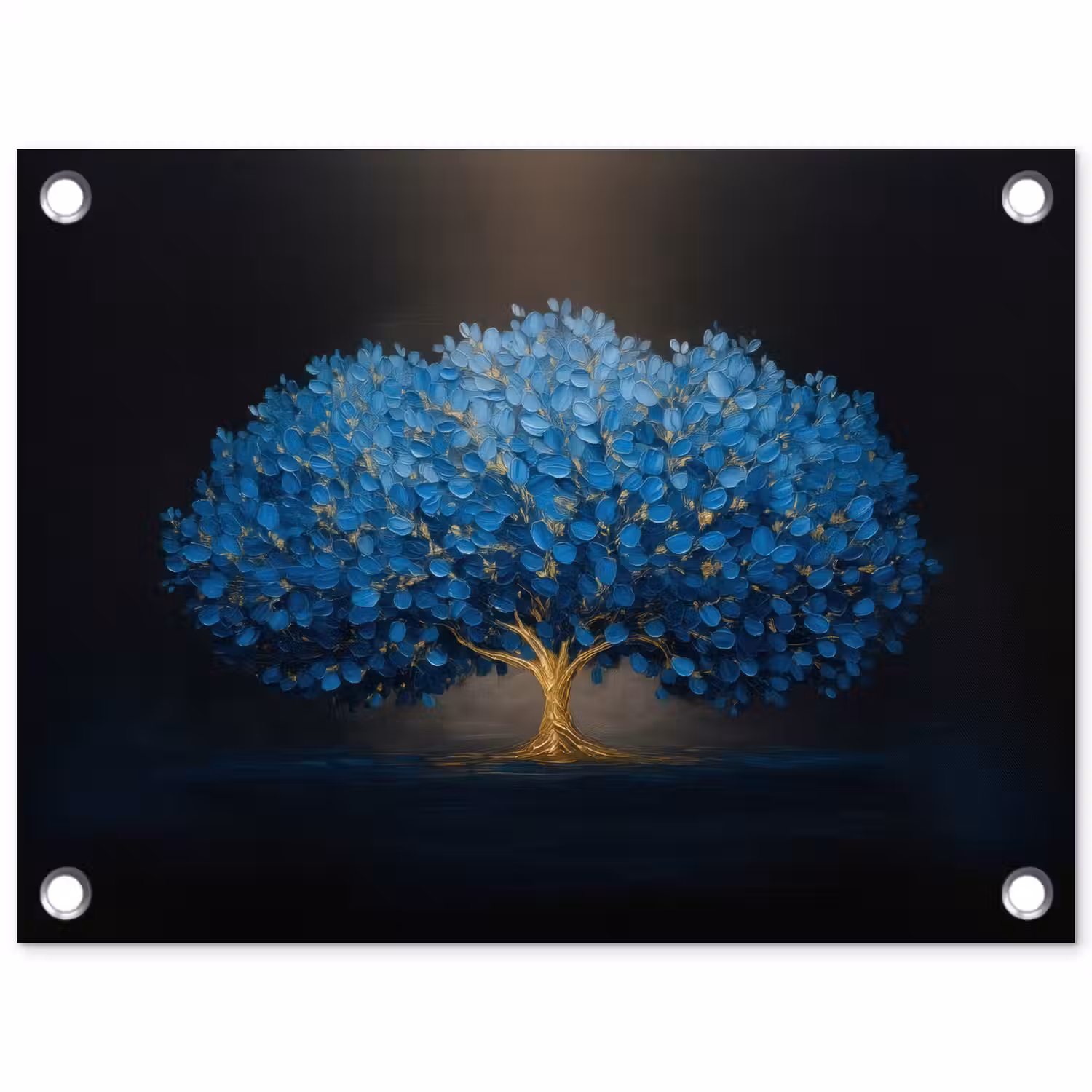 Boom - Blauw - Bladeren - Penseelstreken tuinposter los doek klein -3d