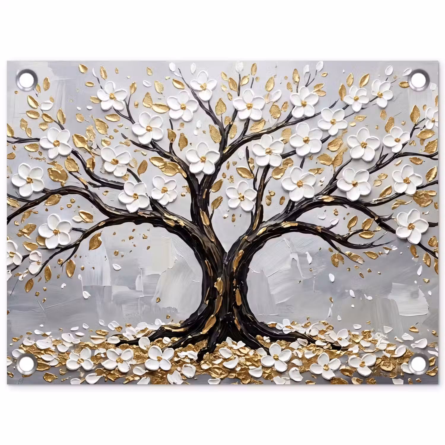 Boom - Bloemen - Natuur - Abstract - Wit tuinposter los doek klein -3d