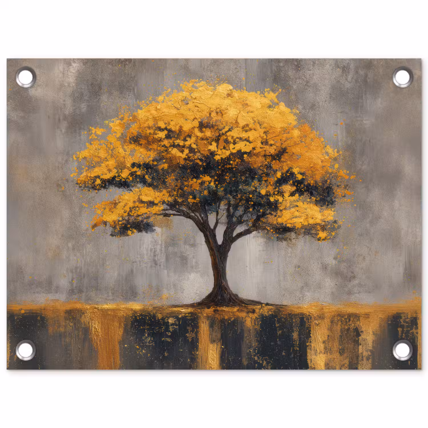 Boom - Bladeren - Goud - Abstract tuinposter los doek klein -3d