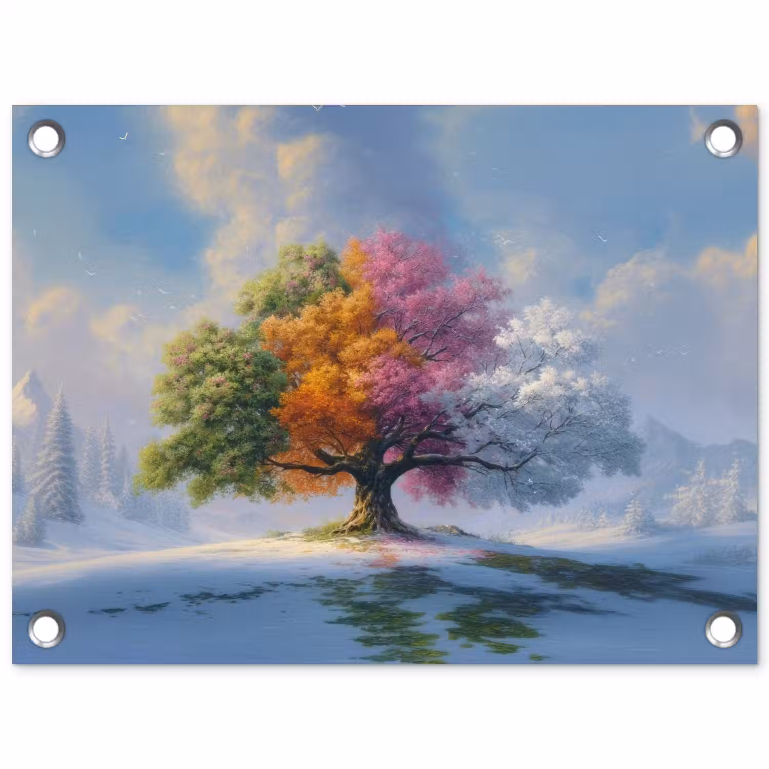 Boom - Seizoenen - Winter - Landschap tuinposter los doek klein -3d