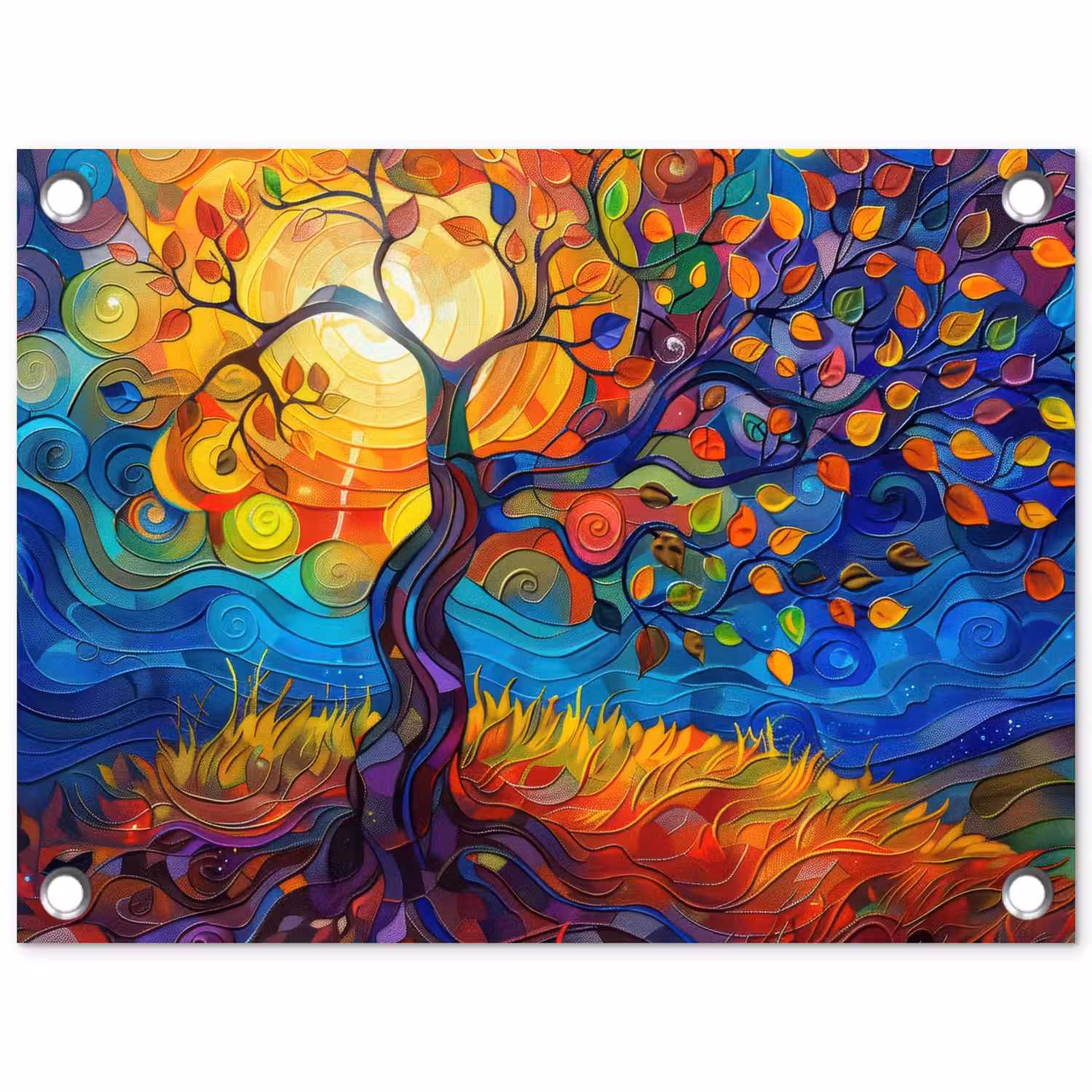 Boom - Zon - Verflook - Kleuren - Abstract tuinposter los doek klein -3d
