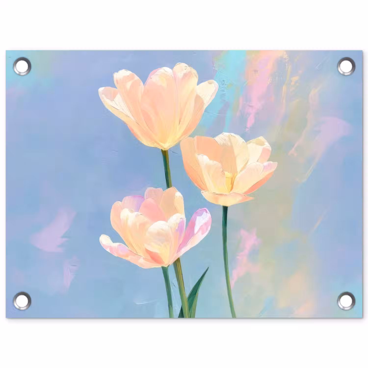 Tulpen - Roze accenten - Blauw tuinposter los doek klein -3d