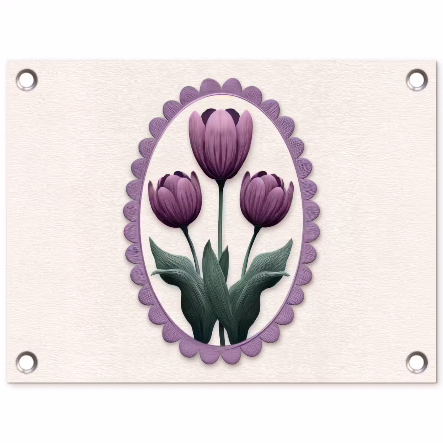 Tulpen - Paars - Lijst - Bladeren tuinposter los doek klein -3d