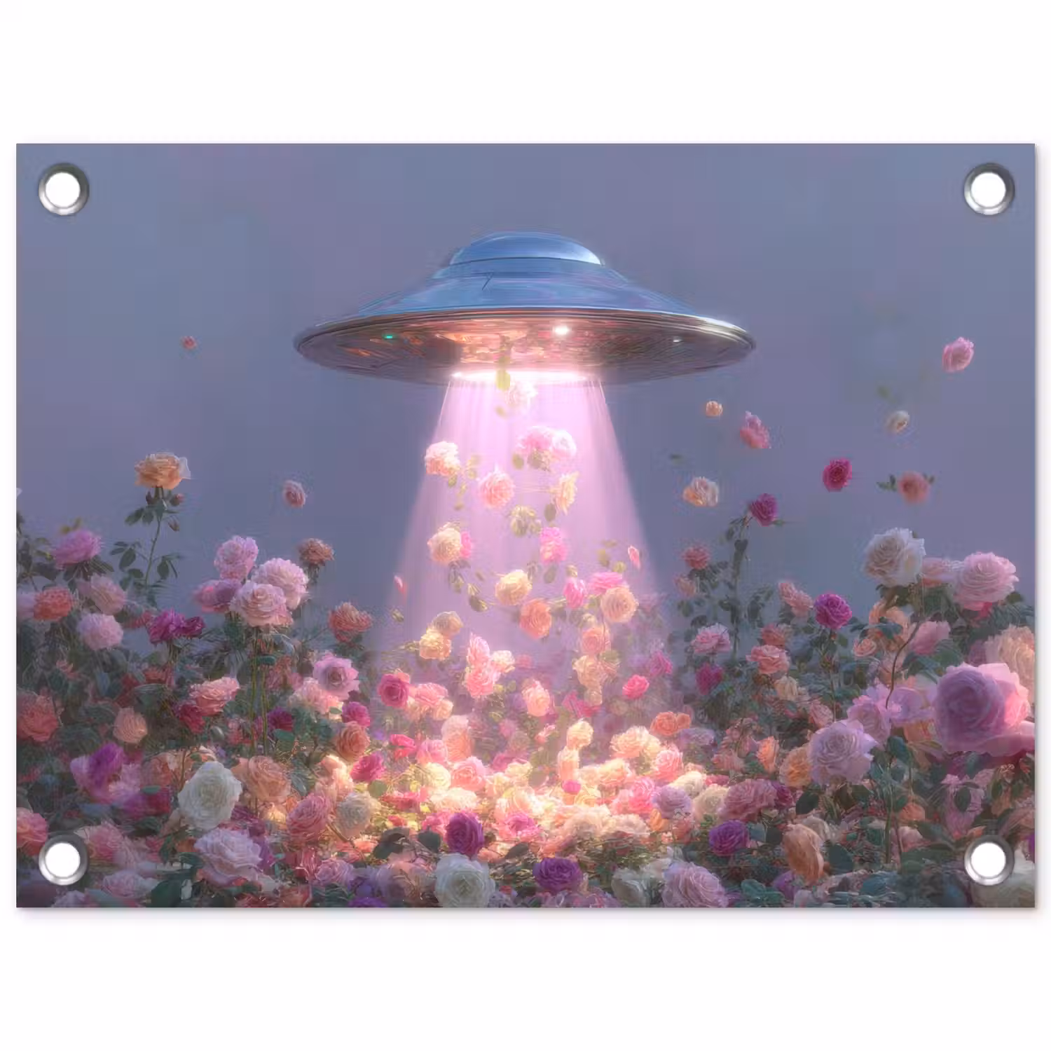 Ufo - Rozen - Pastelkleuren tuinposter los doek klein -3d