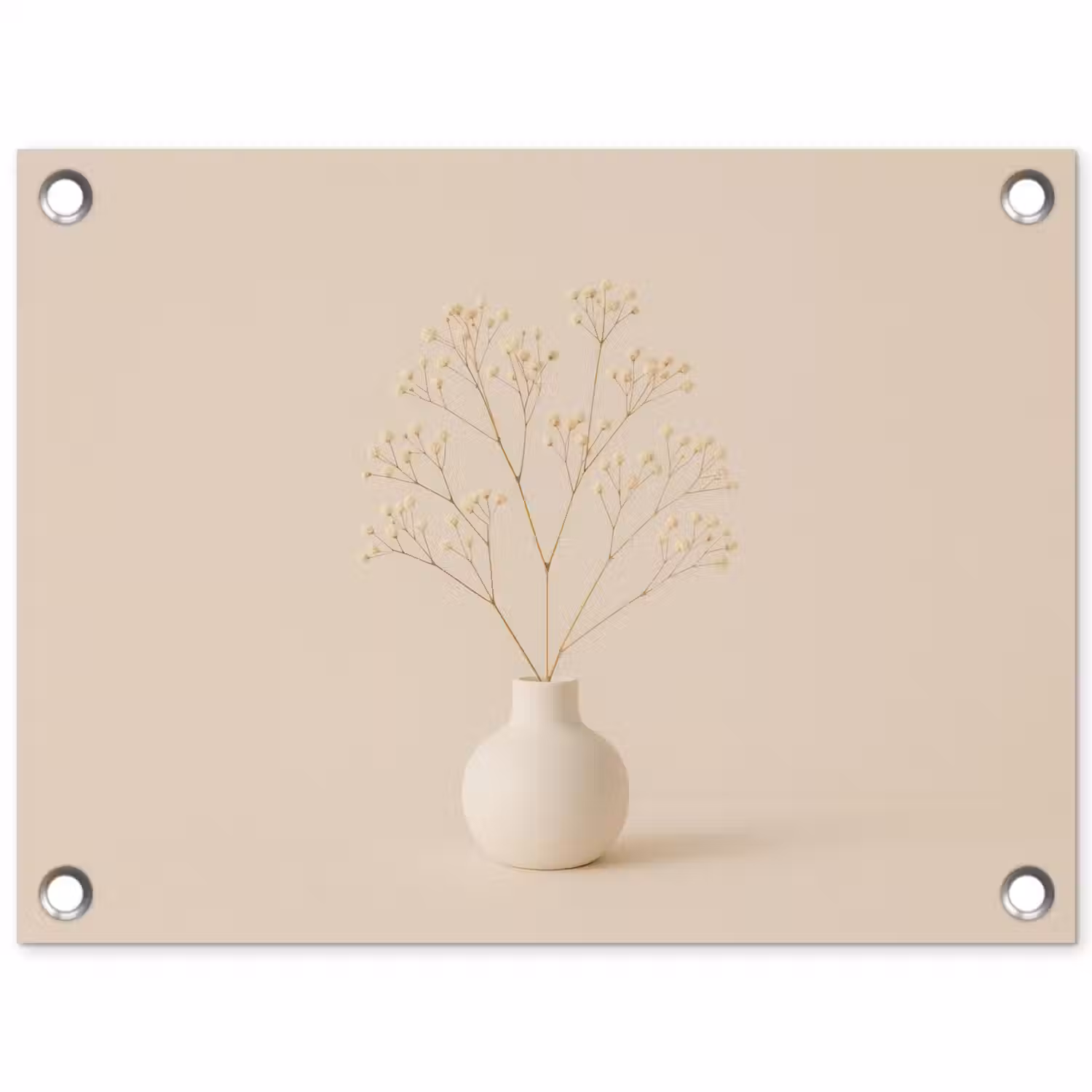 Vaas - Takken - Bloemetjes - Wit tuinposter los doek klein -3d
