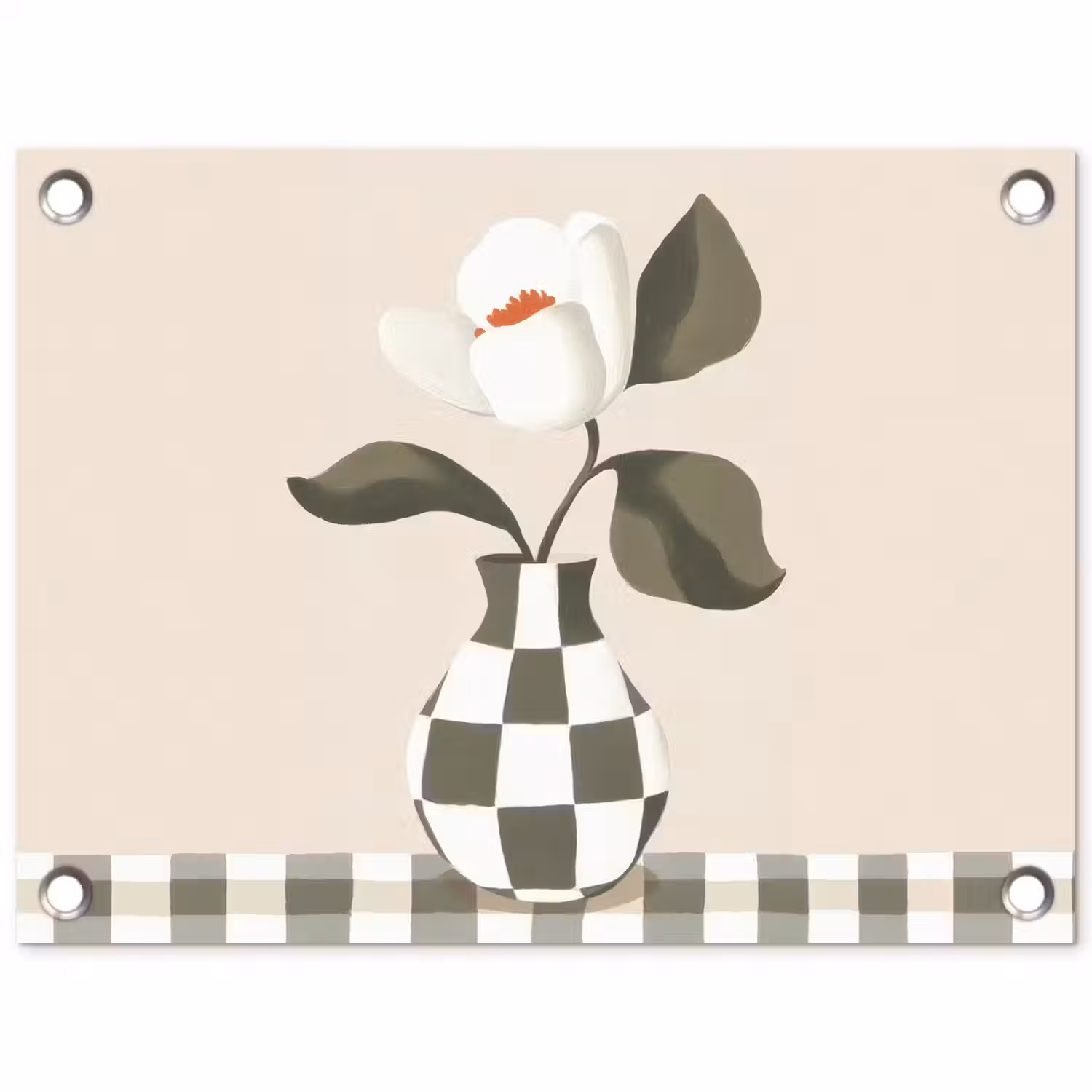 Vaas - Geruit - Groen - Bloem tuinposter los doek klein -3d